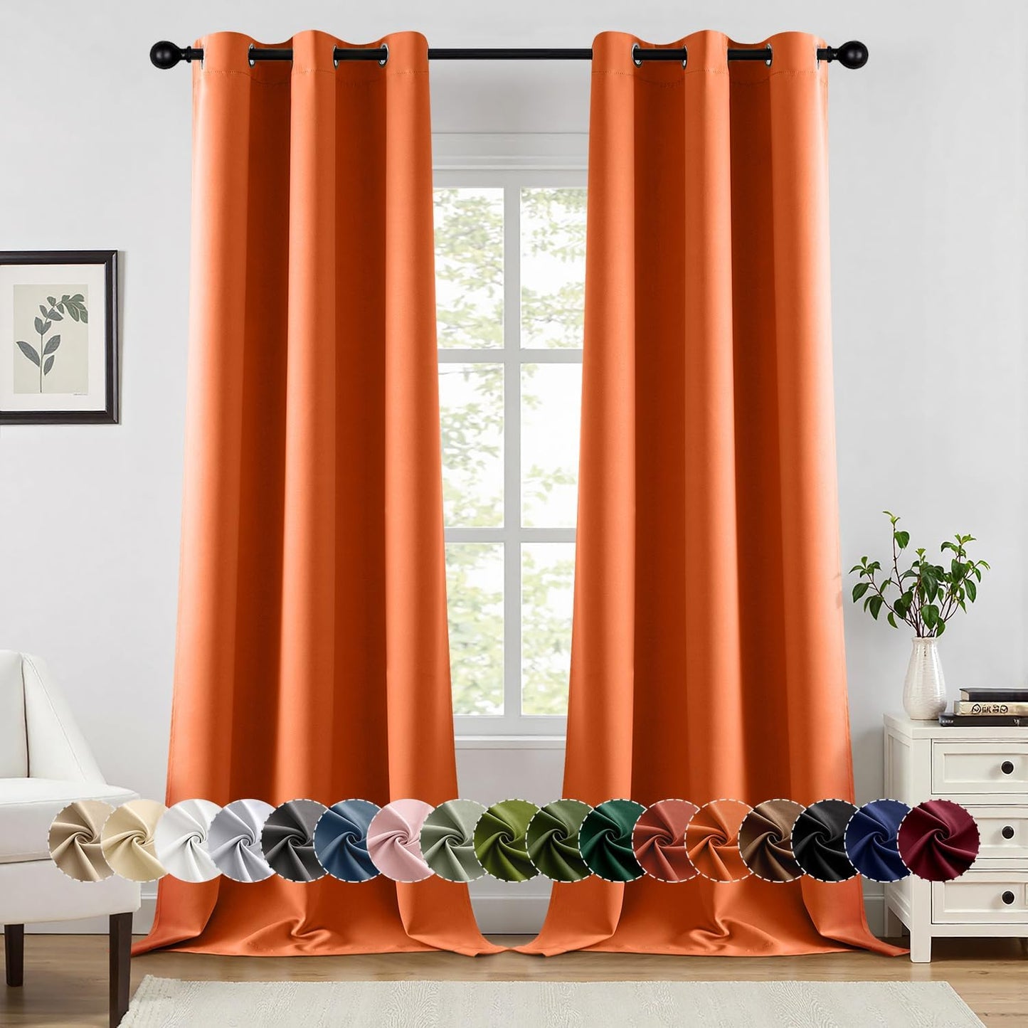 MIULEE Orange Blackout Curtains - Thermal Insulated Room Darkening Drapes | 96-Inch Length, 2 Panels