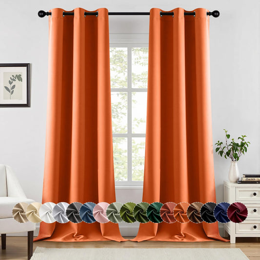 MIULEE Orange Blackout Curtains - Thermal Insulated Room Darkening Drapes | 96-Inch Length, 2 Panels