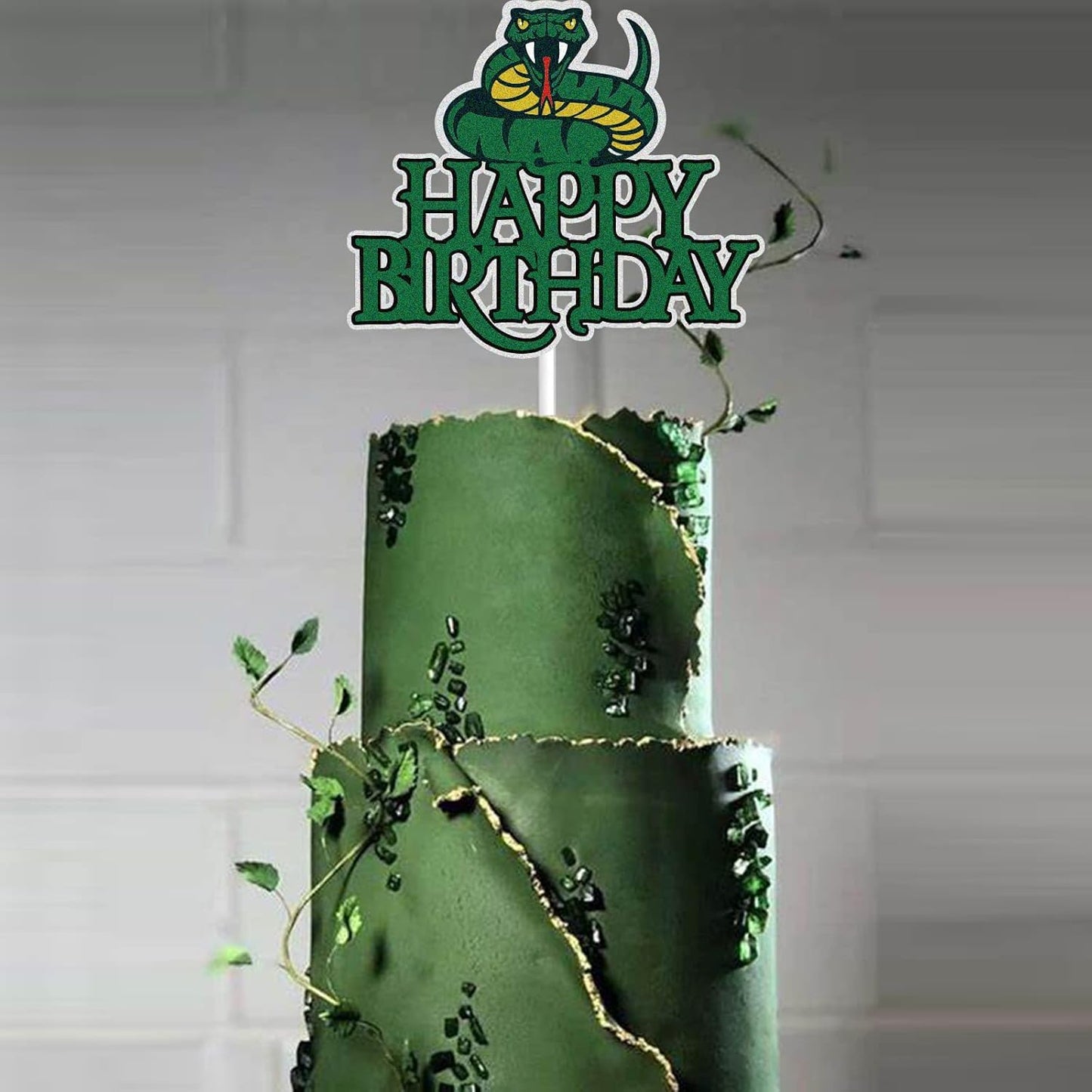Snake Birthday Cake Topper - Green Glitter Jungle Animal Theme Decoration for Kids & Adults