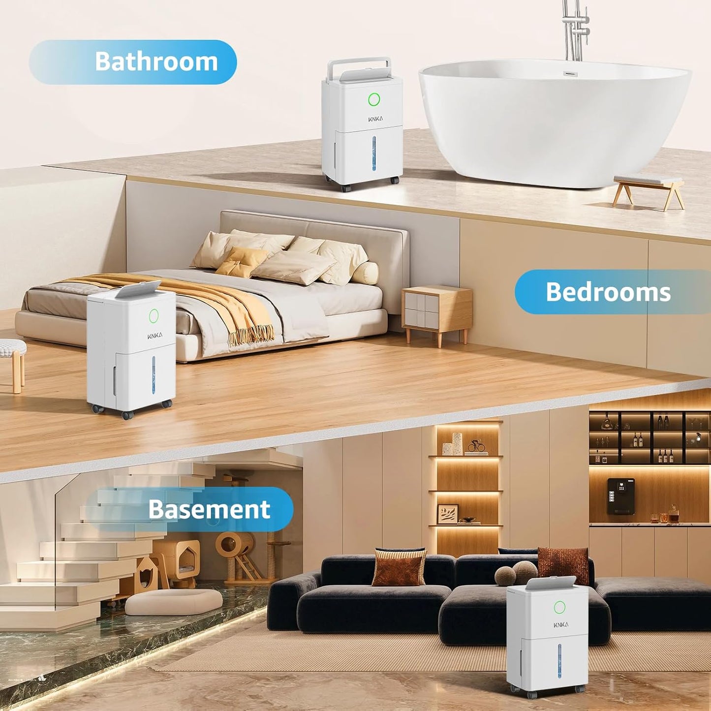 KNKA 21 Pint Dehumidifier - Efficient Humidity Control for 1600 Sq.Ft. Spaces | Washable Filter & Drain Hose