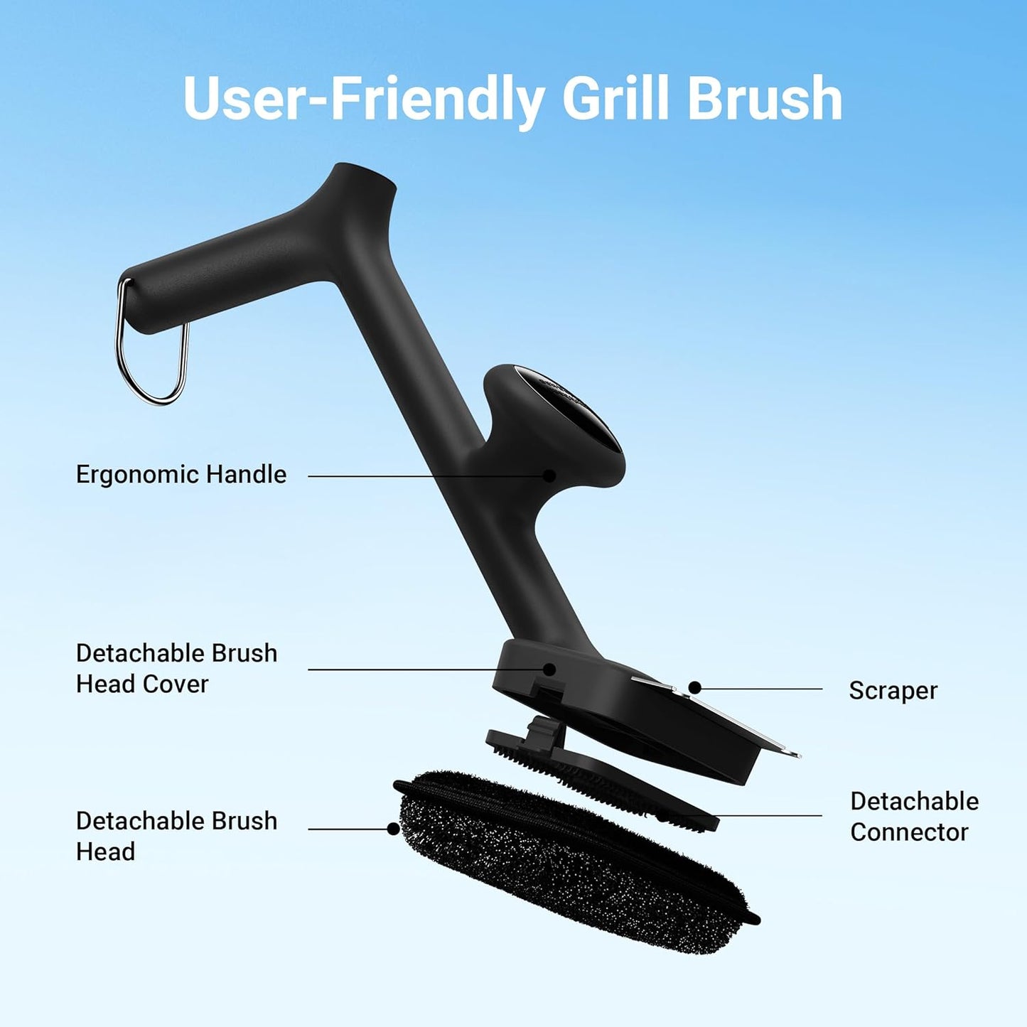 ThermoMaven BBQ Grill Brush - Bristle-Free Steam Cleaner with 17" Cool-Touch Handle & 3 Heads