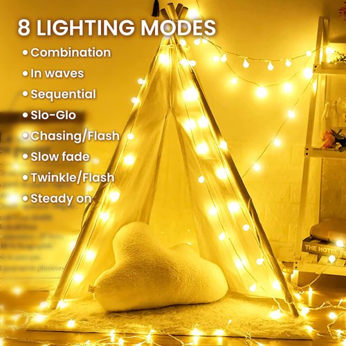 Dailyart Globe String Lights, 200Led 75FT Waterproof Fairy Lights Plug in 8 Modes with Remote Control, Brightness Adjustable &Timing String Lights Indoor Outdoor, Fairy Lights for Bedroom, Warm White