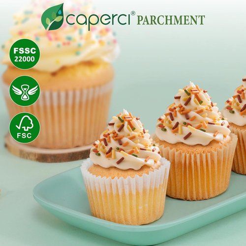 Caperci Mini Cupcake Liners - 400 Pcs White Paper Muffin Liners for Non-Stick Baking | Food Grade
