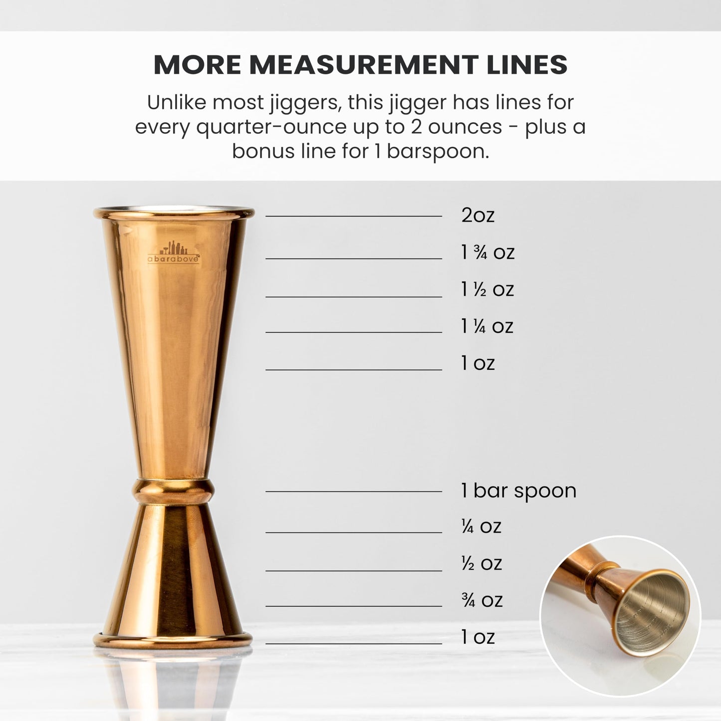 A Bar Above Premium Japanese Jigger 8 Precise Measurement Markings, Heavy Duty 304 Stainless Steel Double Cocktail Jigger for Professional Bartenders & Home Use, Durable Bar Tool for Accurate Pouring