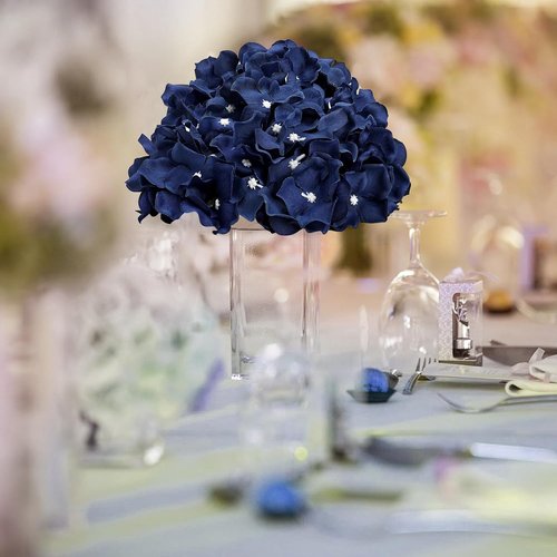 Hydrangea Flower Balls - 12 PCS Artificial Silk Floral Arrangements, 8.27 Inch Navy Blue Kissing Balls for Wedding & Home Decor