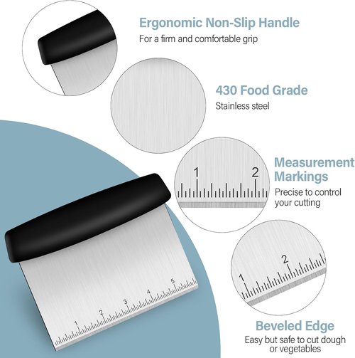 Ecavria Premium Stainless Steel Bench Scraper - Versatile Dough Cutter & Bowl Scraper Set (2 PCS)