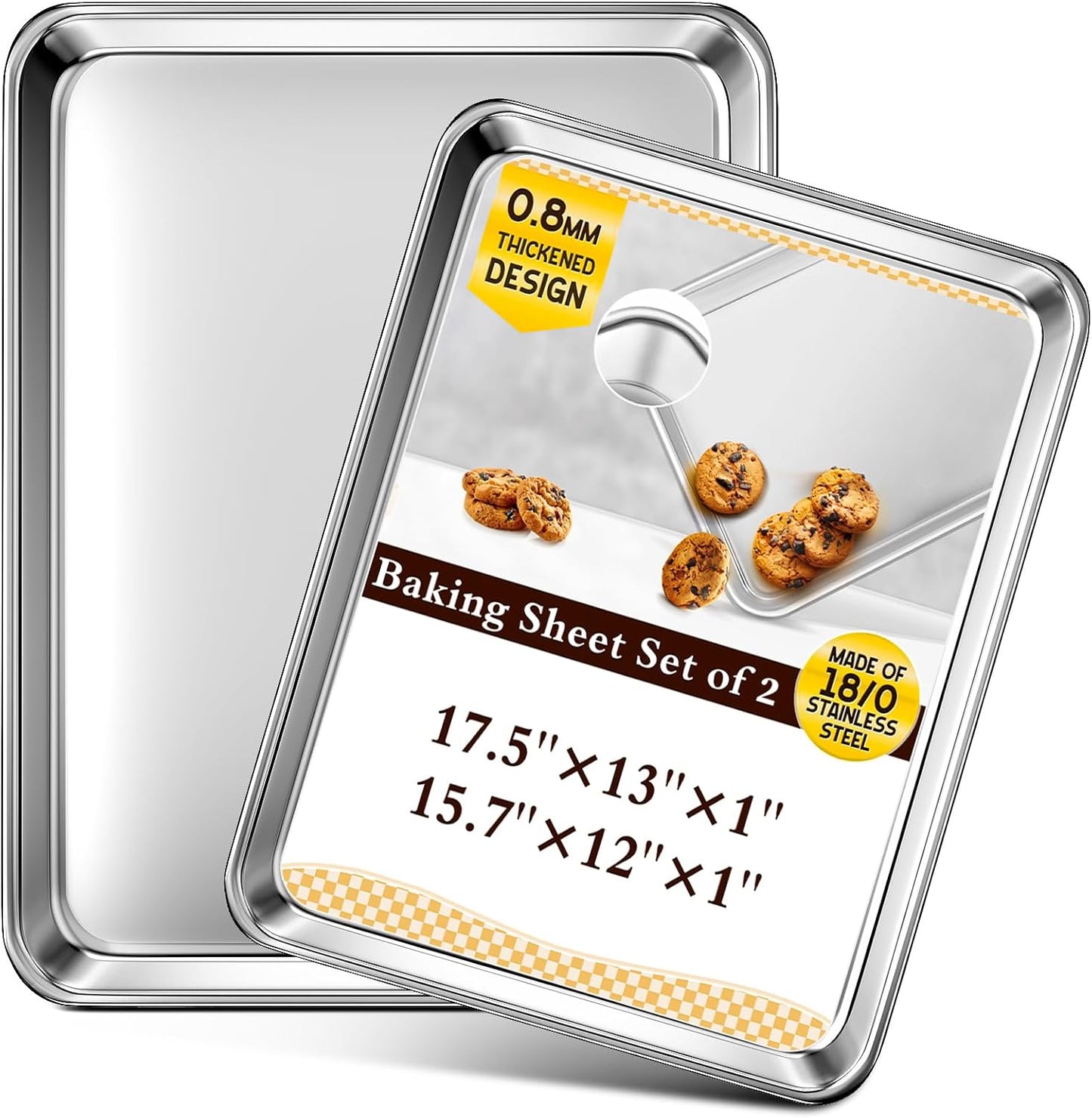 Regine Switzerland Baking Sheet Set - Commercial Grade Stainless Steel Cookie Sheets | 17.5"x13" & 15.7"x12" - Nonstick & Rust Resistant