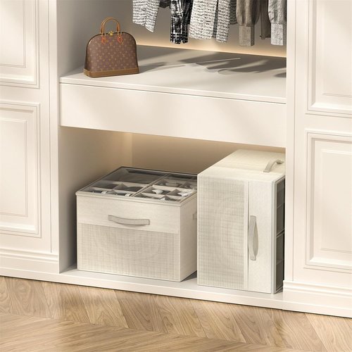 Aokeyee Shoe Organizer - 2 Pack Foldable Storage Box with Adjustable Dividers | Fits 16-32 Pairs