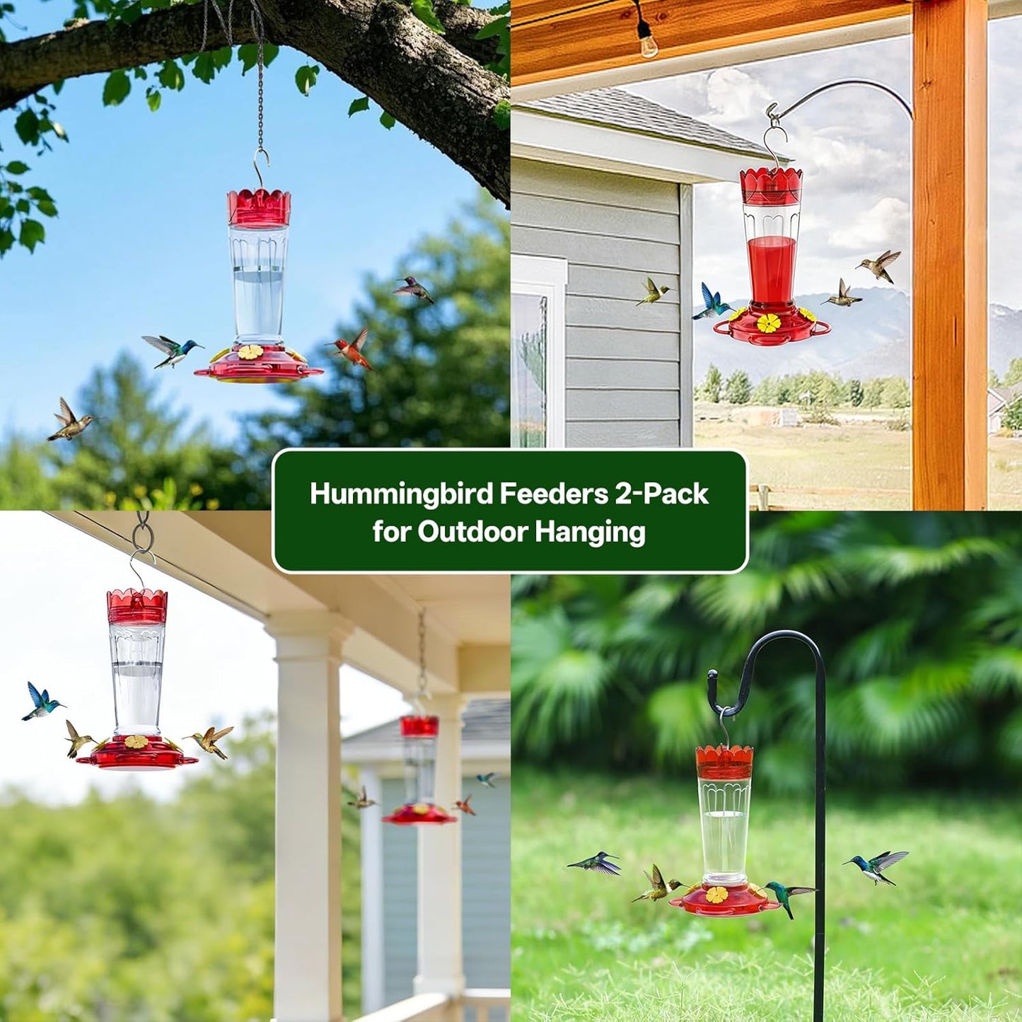 Skiennix Hummingbird Feeder - 2-Pack 14 Oz Ant & Bee Proof Design | Leak-Proof Nectar Feeders with 4 Feeding Ports