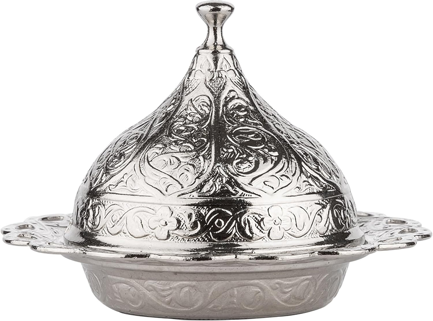 Alisveristime Ottoman Turkish Greek Arabic Espresso Coffee Cups with Saucer and Lid (Set of 2) (Hilal) (Silver)