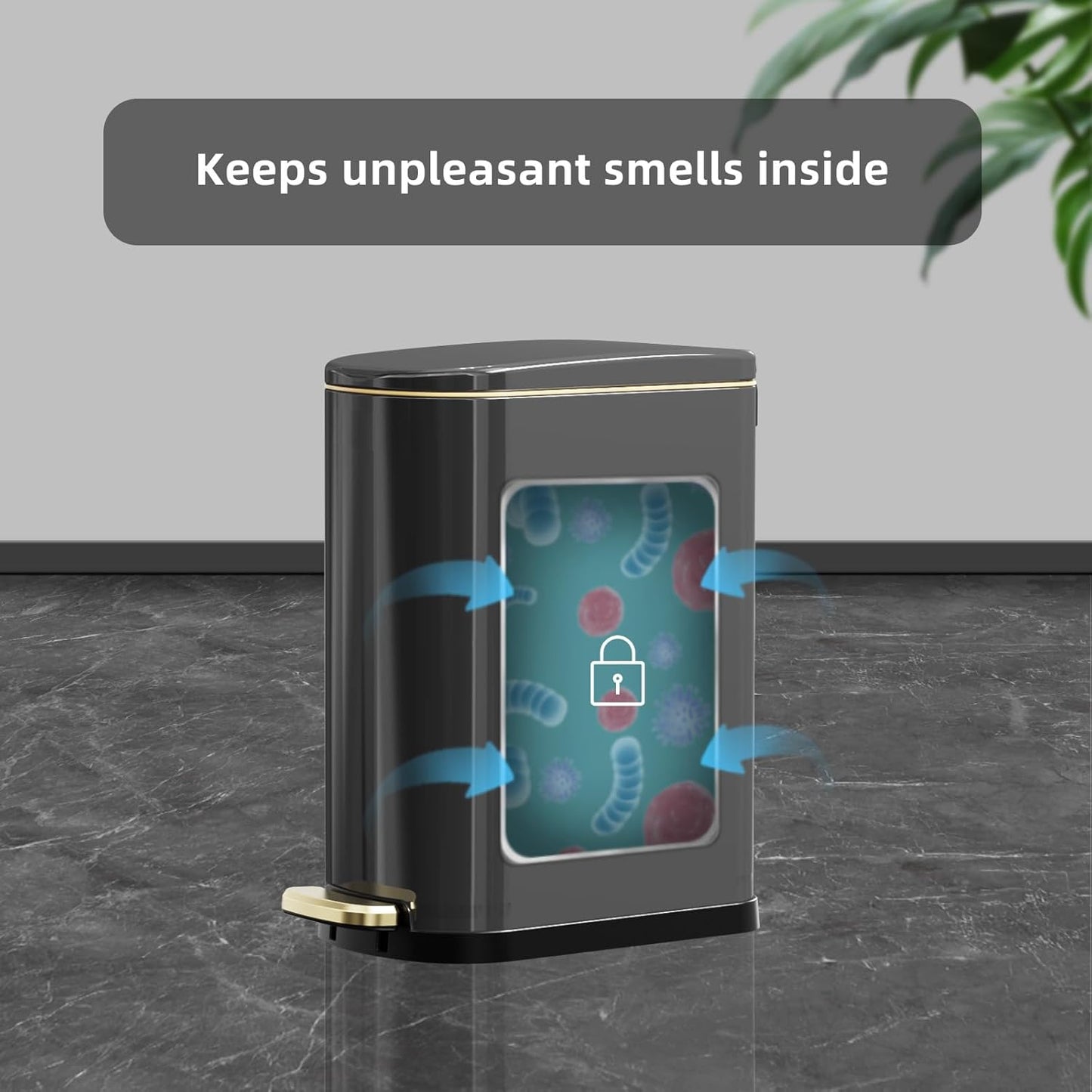KSSKSS Slim Bathroom Trash Can - 2.6 Gallon Stainless Steel with Soft-Close Pedal | Titanium Black