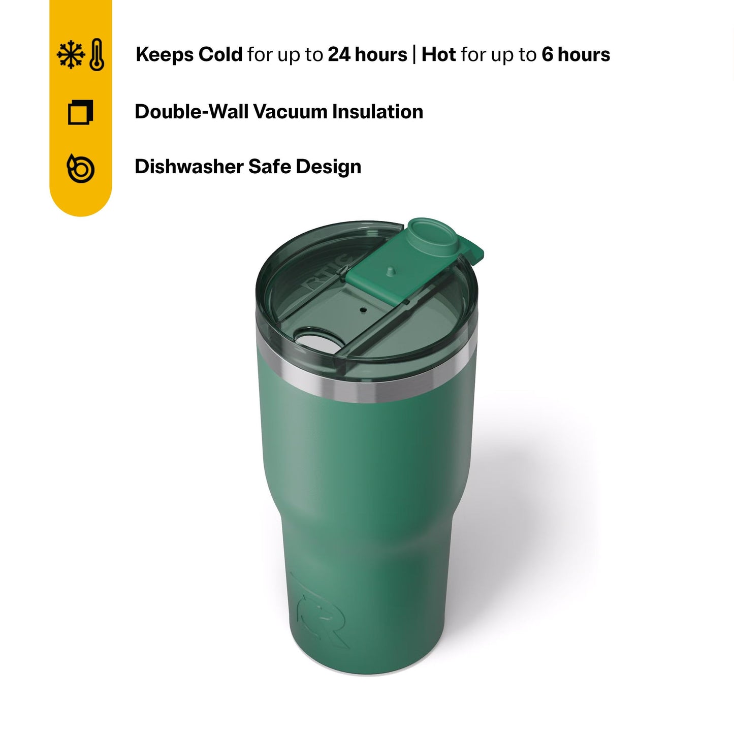 RTIC 30oz Essential Tumbler with Lid, Ceramic Lined, Insulated, Stainless Steel, Metal, Double Wall Vacuum-Insulation, Travel Cup for Iced Coffee, Tea, Hot and Cold Drink, Pine Tree