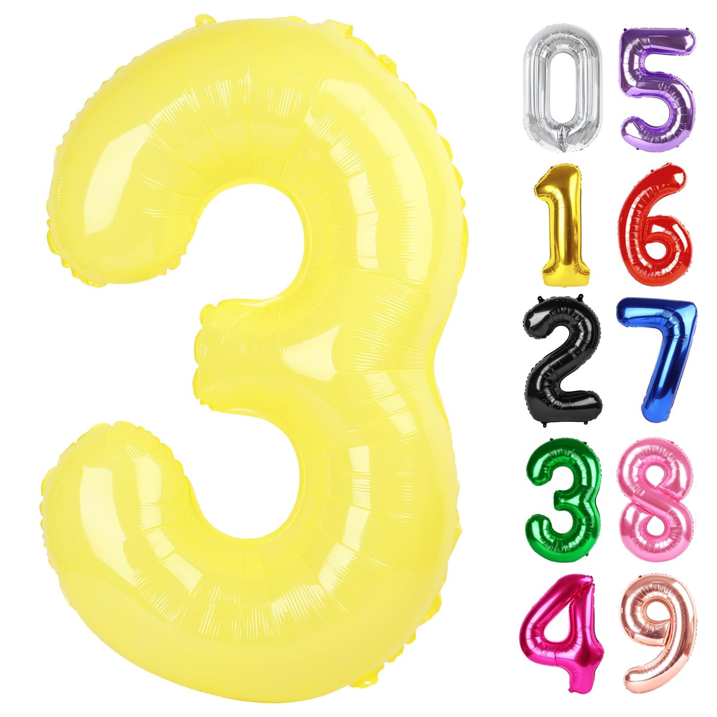 Yellow Number 3 Balloon 40 Inch, 3rd Birthday Celebration Supplies for Girls Boys Women Men, 3 Balloon for Girls Boys Theme Party
