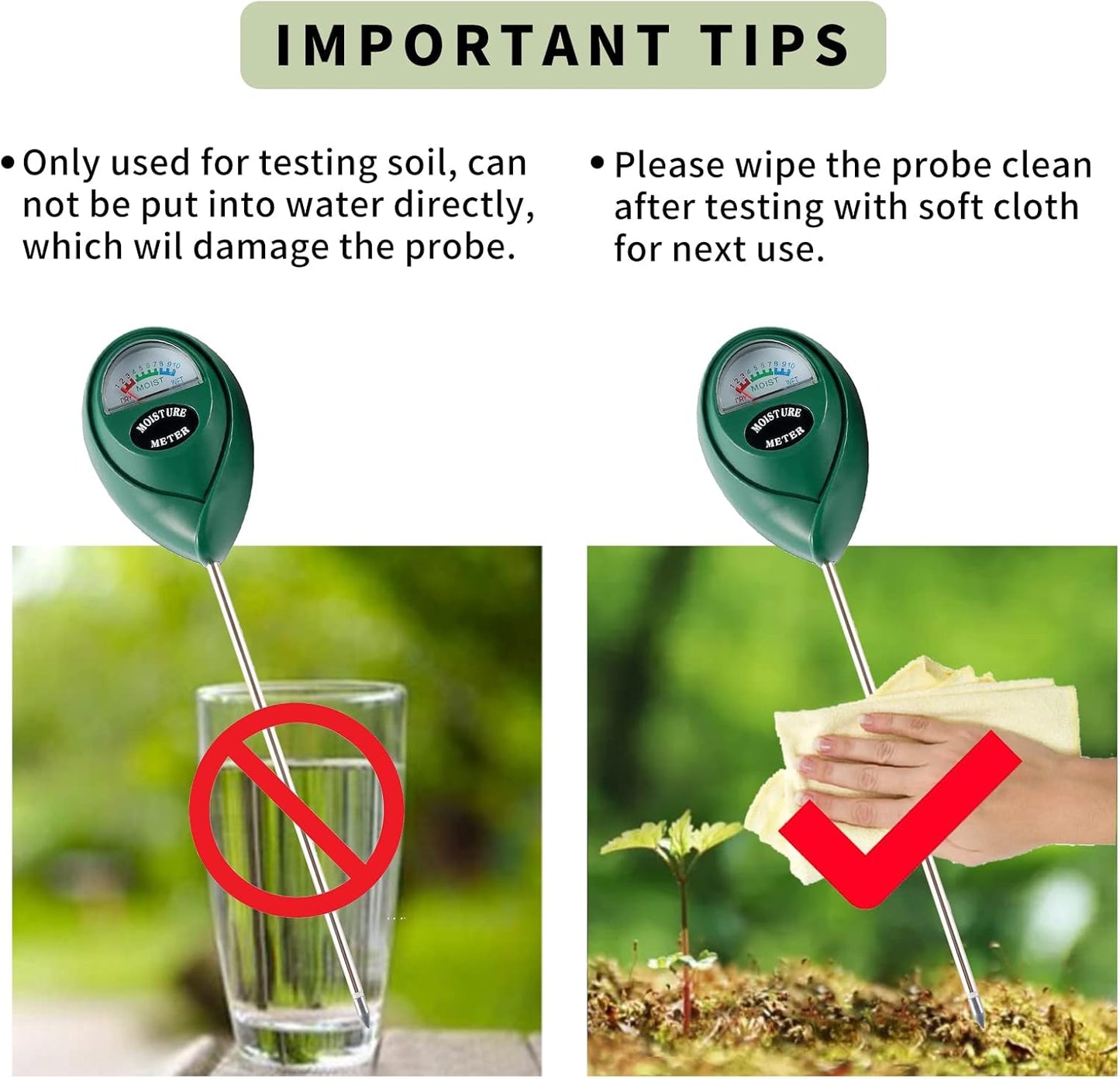 Skiennix Soil Moisture Meter - Extended Long Probe Hygrometer for Indoor/Outdoor Plant Care - 2 Pack (Green)