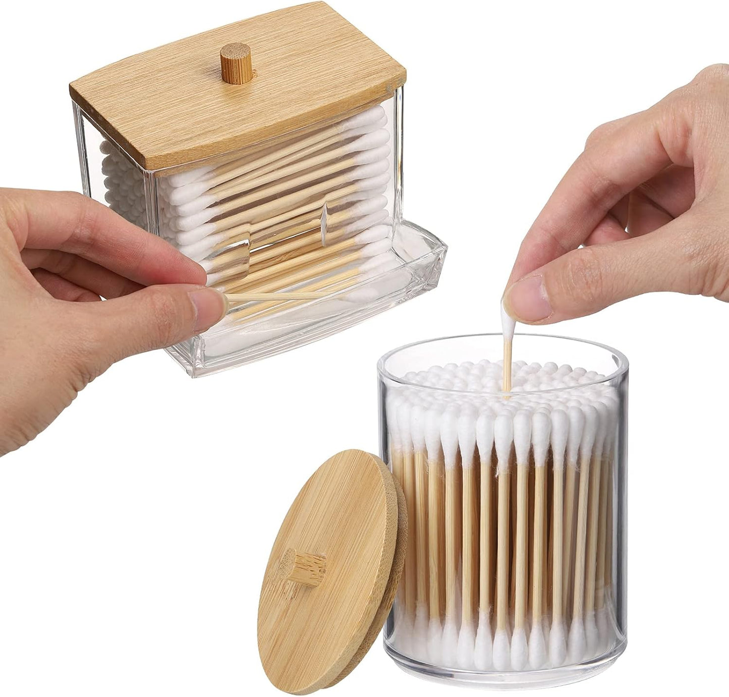 Tbestmax Cotton Swab Holder - Stylish Apothecary Jar Organizer with Wood Lid | 10/7 Oz Capacity