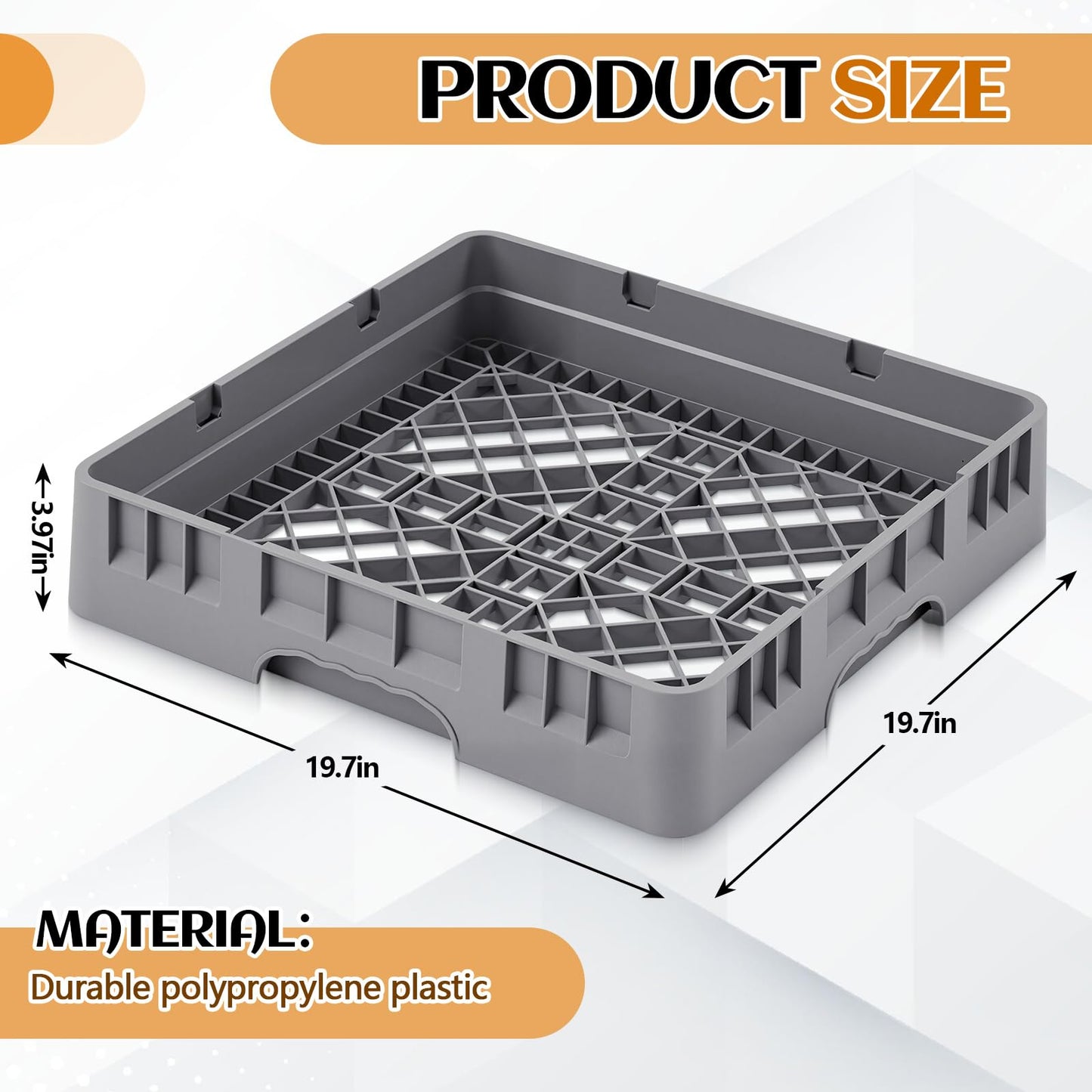 Aurelema 1 Pack Commercial Dishwasher Tray Rack, Commercial Dish Drying Rack, Polypropylene Full Size Flatware Tray for Hotel Canteen Kitchen Restaurant Tableware Plate and Bowl (Basic,Gray)