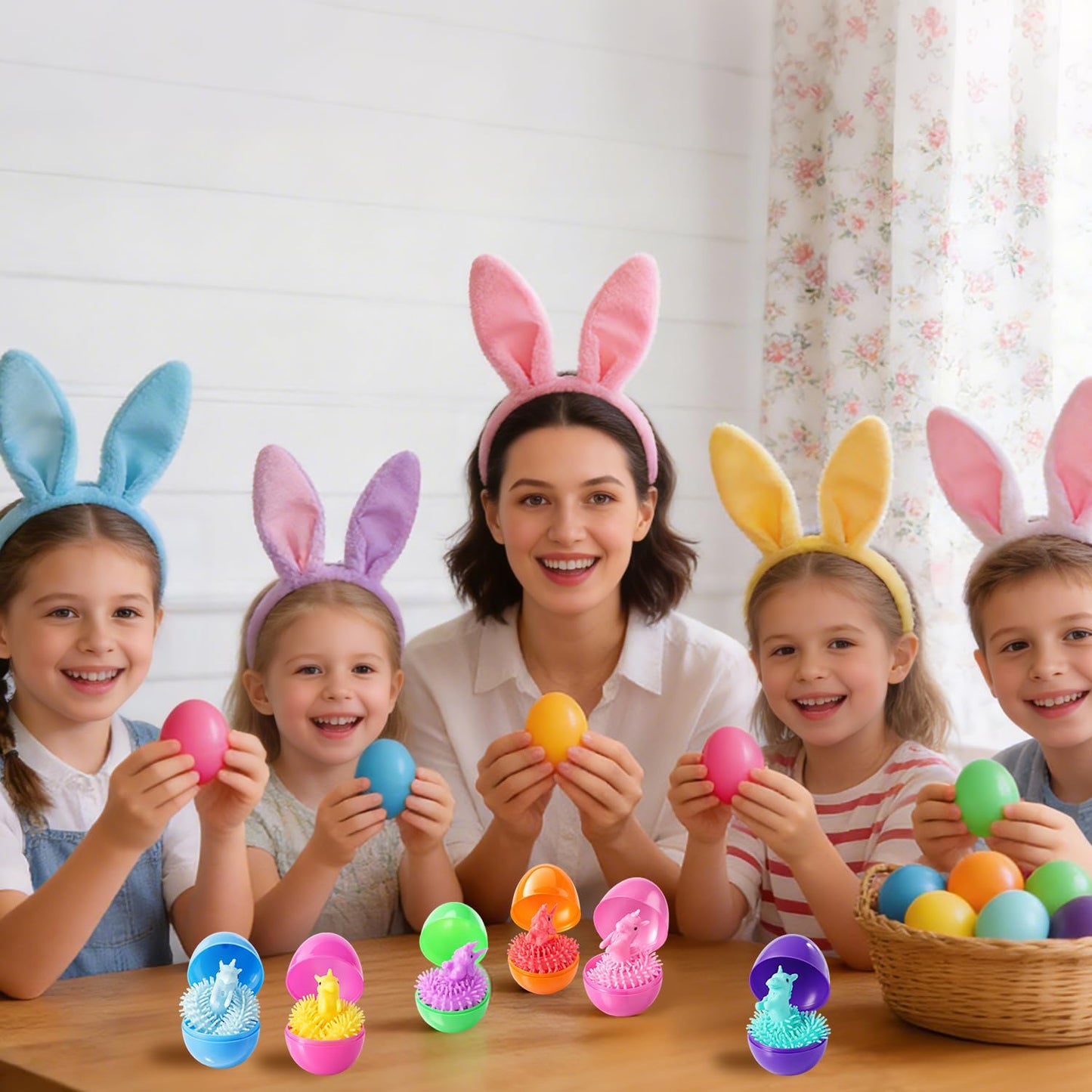 Yunfan 24 Pack Prefilled Easter Eggs with Dinosaur Stretchy Strings Fidget Toys Stress Reliever Sensory Squeeze Toys for Easter Basket Stuffers Egg Hunt Party Favors Birthday Gifts