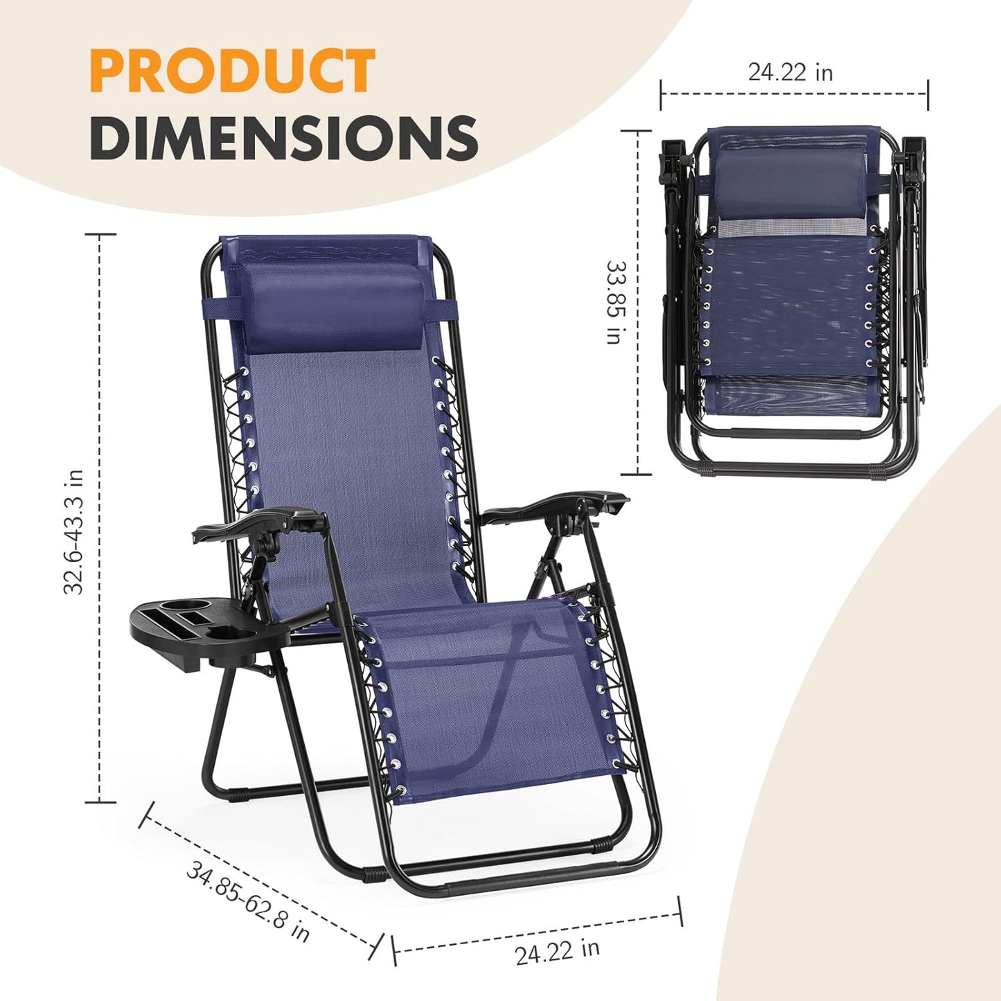 NEWBULIG Zero Gravity Chairs Set of 2 | Portable Adjustable Lounge Chairs with Cup Holders - Blue