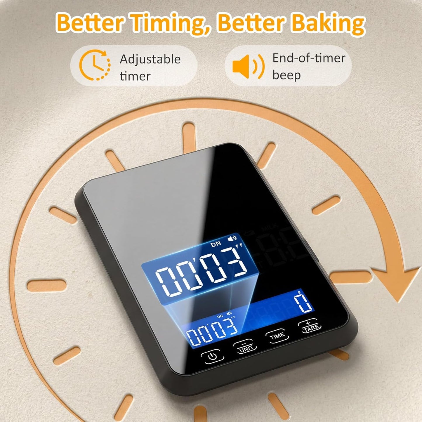 Letron Food Scale - 33 lb High Precision Kitchen Scale for Sourdough Bread | Rechargeable, 7 Units, Tare Function