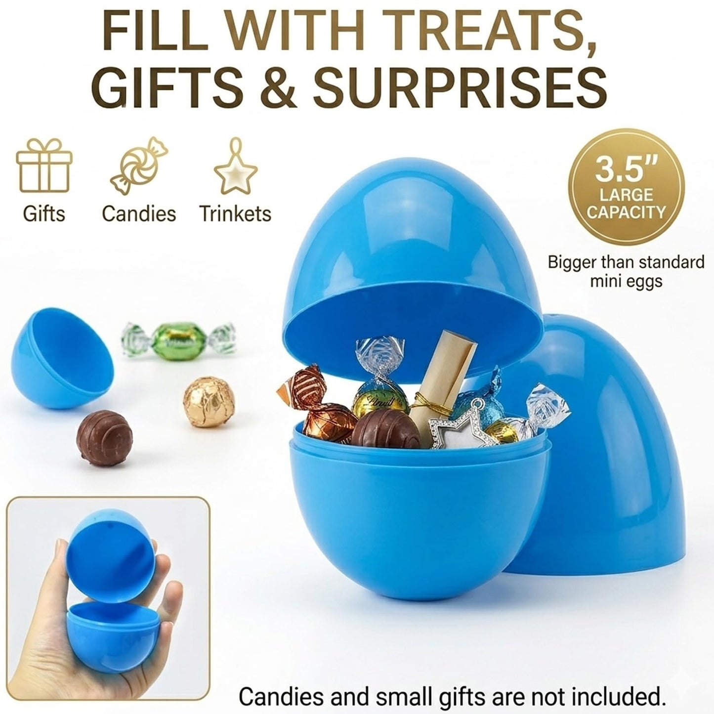 ROSAUI 36 Pack Large Fillable Easter Eggs (3.5"), Flat Bottom Plastic Eggs with Ribbons – Reusable Hanging Decor for Egg Hunts, Baskets & Holiday Displays