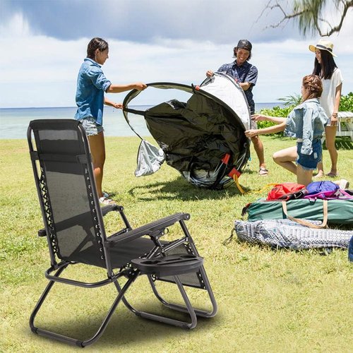 FDW Zero Gravity Lounge Chairs Set of 2 - Adjustable Reclining Outdoor Chairs with Pillow & Cup Holder