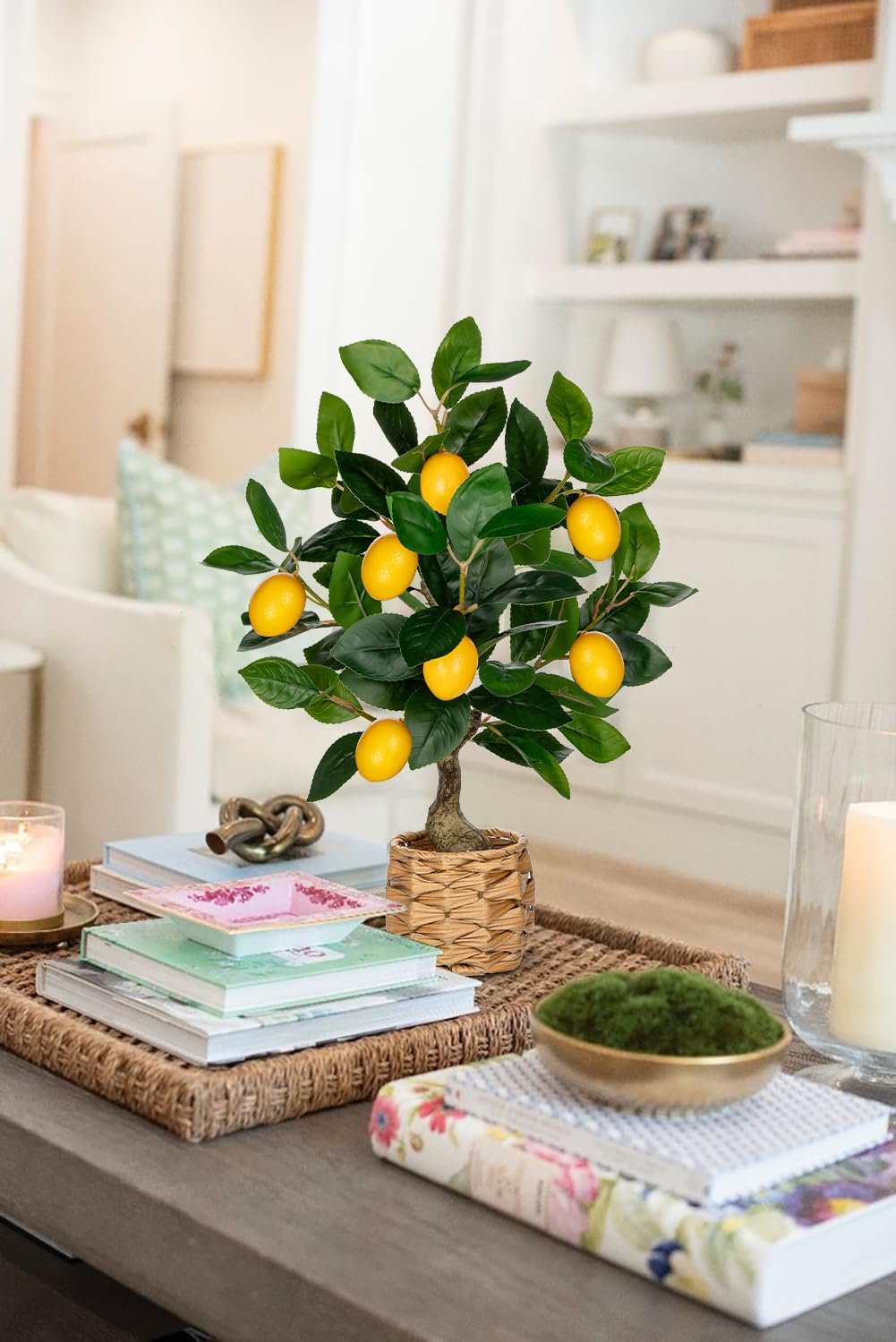 Skiennix Artificial Potted Lemon Tree - 17.3-Inch Faux Citrus Plant with Woven Pot for Home & Office Decor