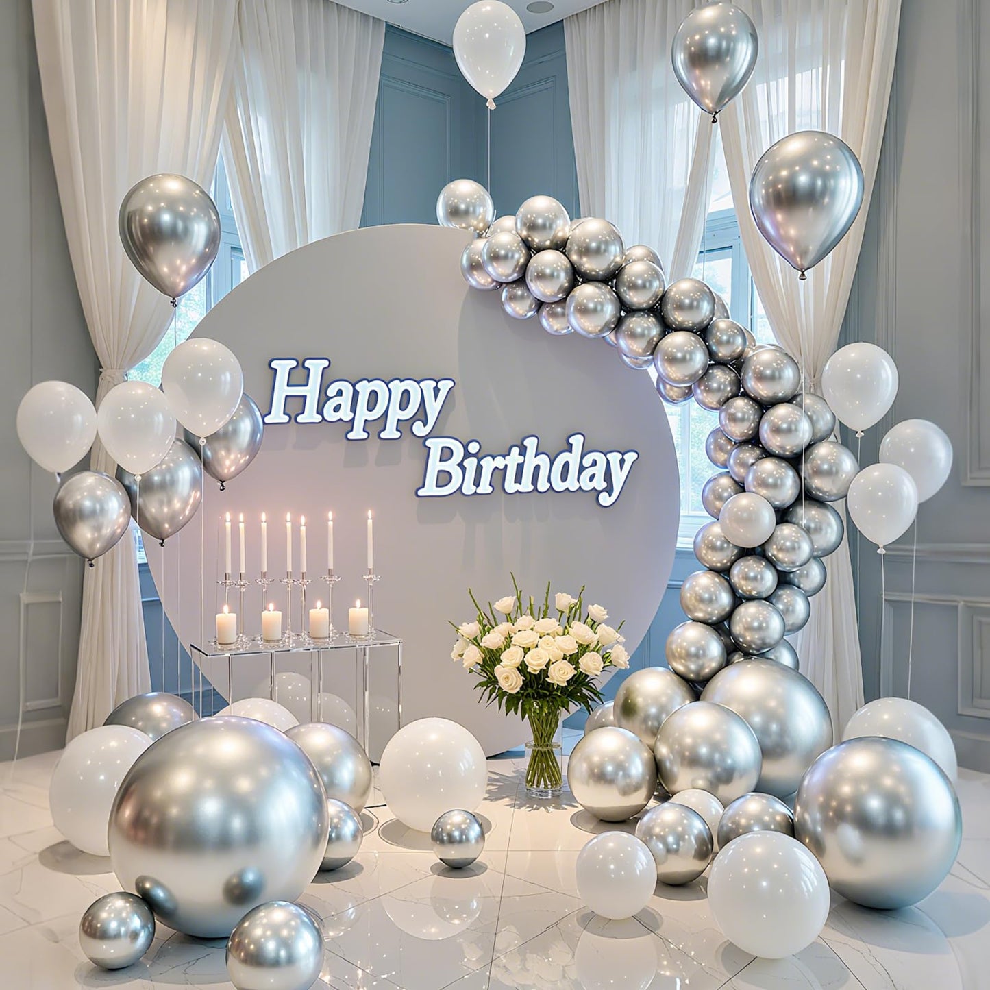 LYNSP Silver Balloons 100 Pack 12 Inch Shiny Metallic Silver Extra Thick Latex Party Balloon Garland for Graduation New Year Wedding Birthday Party Decorations