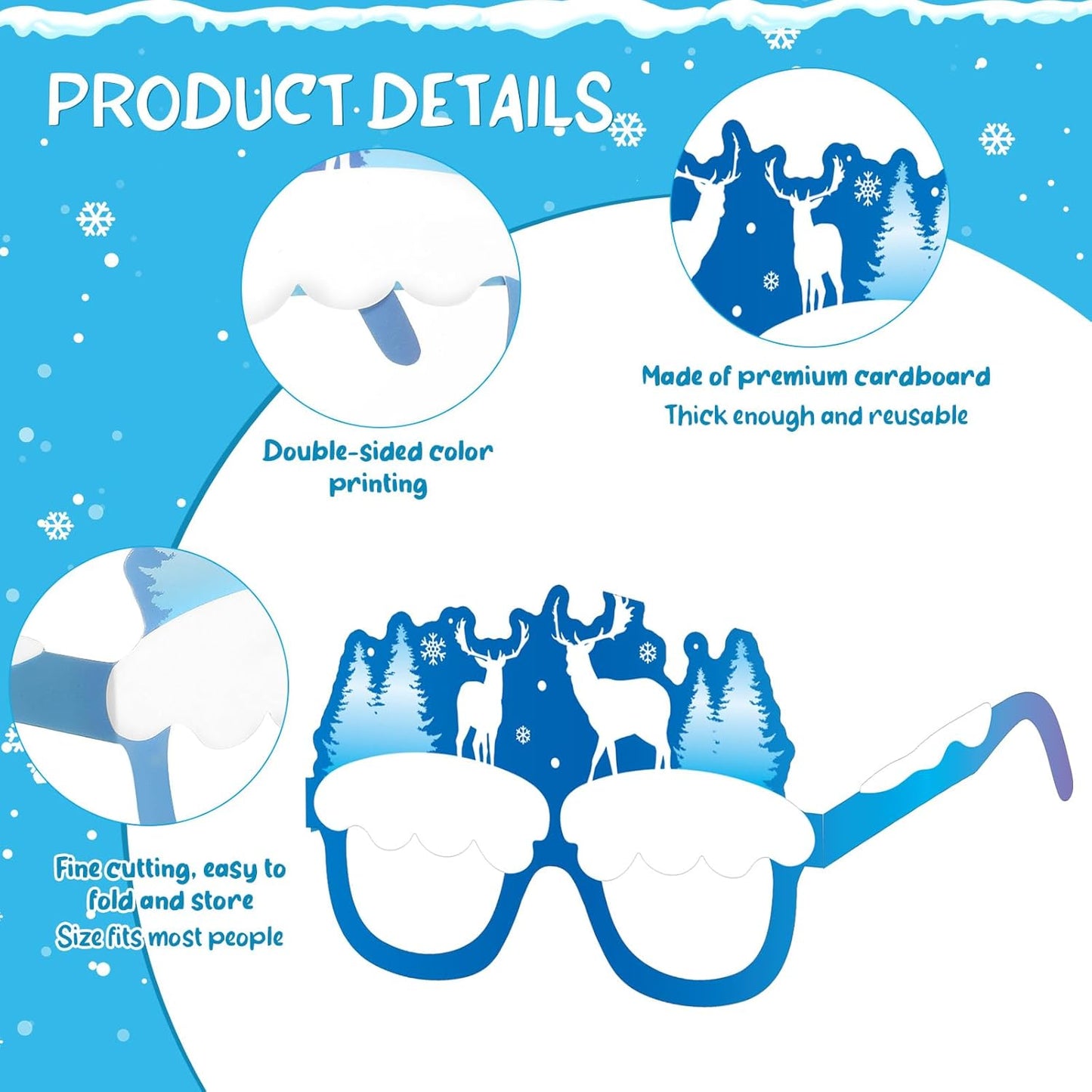 Skiennix Snowflake Paper Eyeglasses - 36 Pcs Winter Party Favors for Christmas & Holiday Celebrations