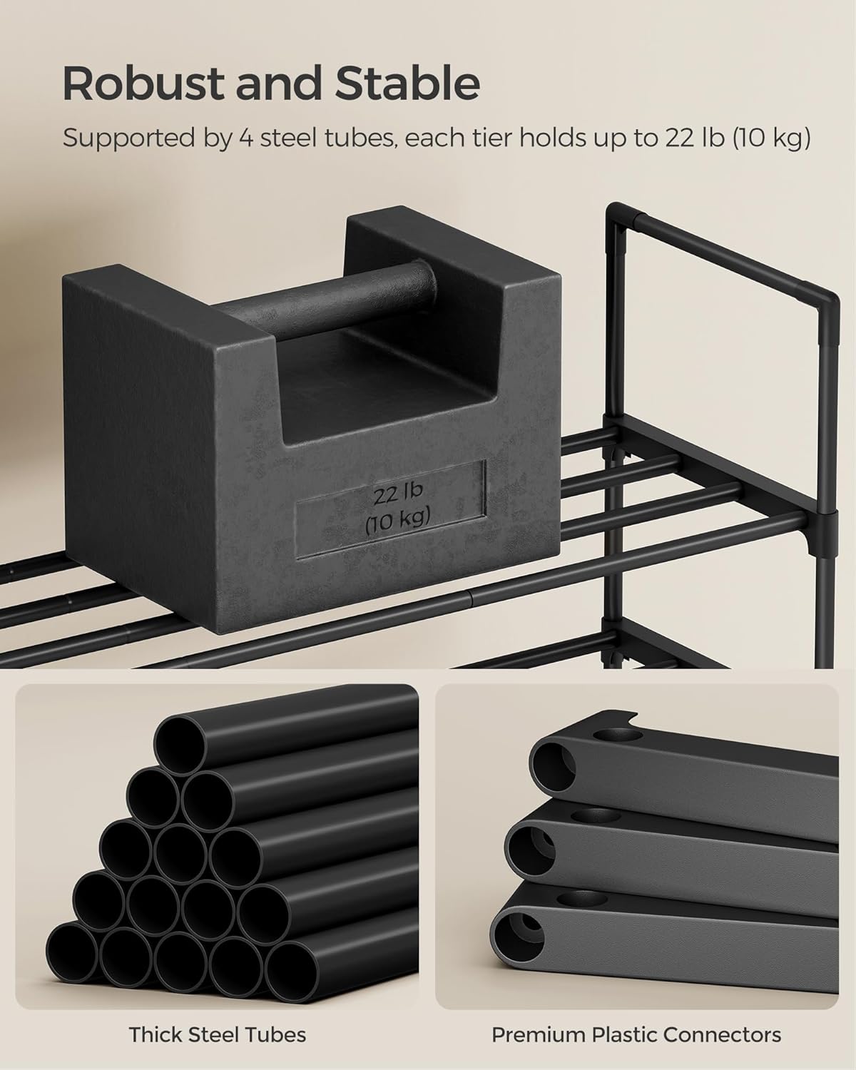 SONGMICS 2-Tier Shoe Rack - Stackable Metal Organizer for 3-6 Pairs - Black, 11.8 x 16.7 x 14.8 Inches