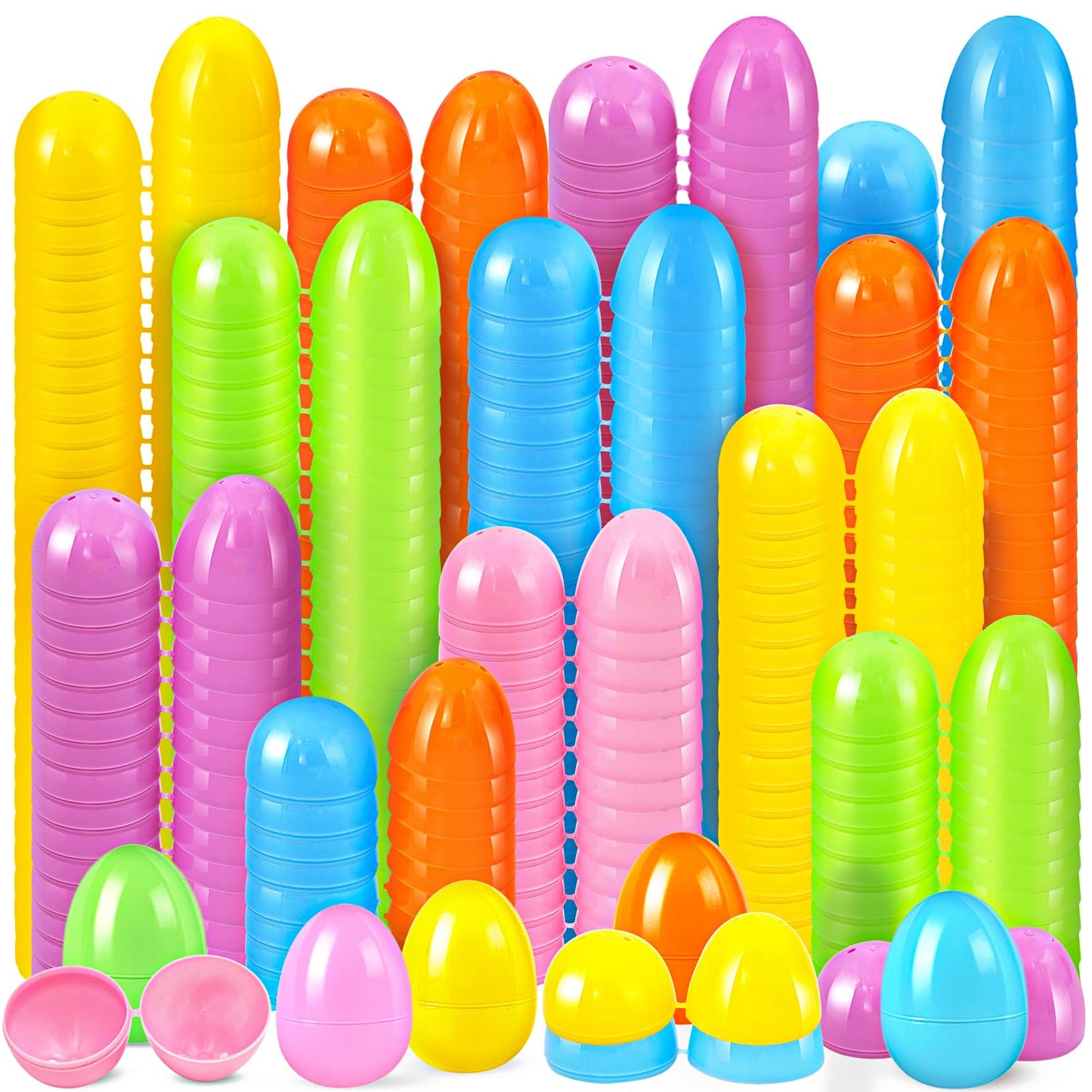 YZNlife 600Pcs Plastic Easter Eggs Bulk – 2.3" Fillable Empty Eggs for Easter Egg Hunt, Party Favors, Basket Stuffers, Classroom Prizes, & Treat Filling – Bright Multicolor ﻿ ﻿