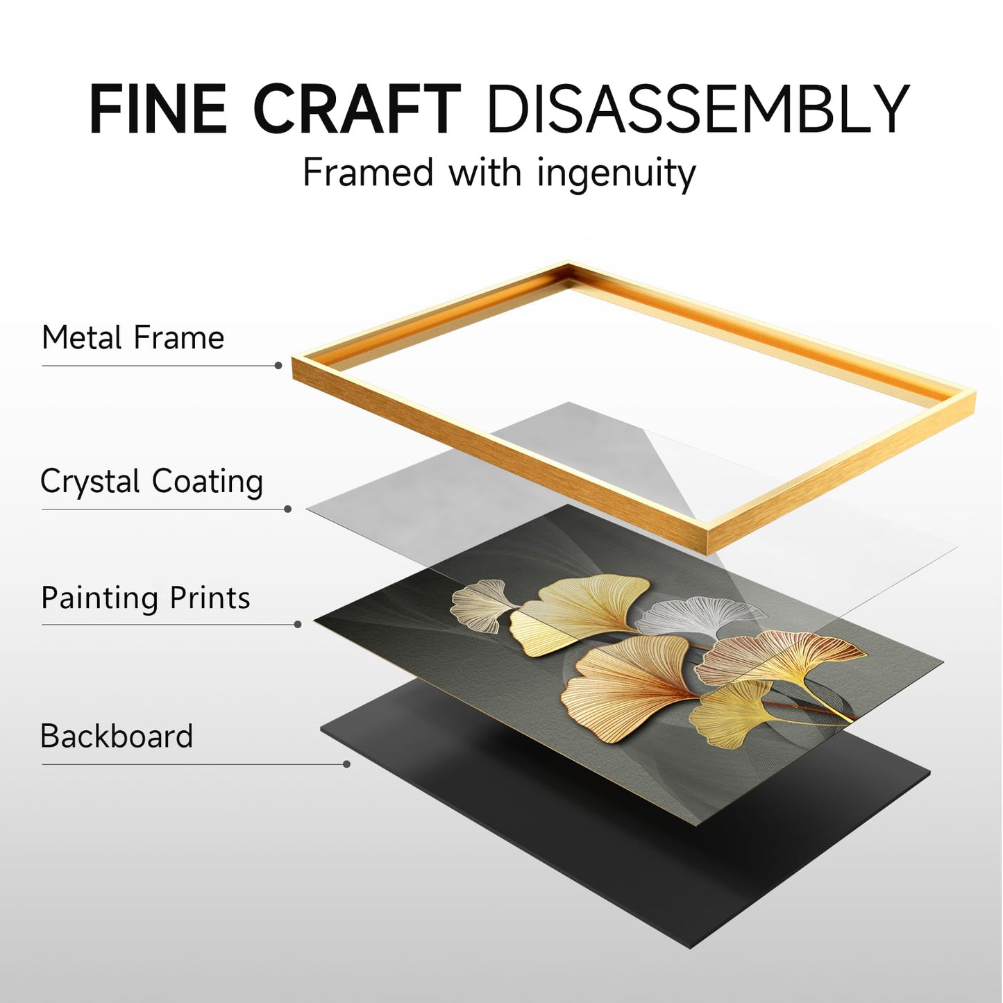 Framed Leaf Wall Art Set -Modern Gold Framed Abstract Leaves Prints Pictures Wall Decor, 3 Piece Minimalist Plant Paintings for Living Room Bedroom Home Office Kitchen and Dining Room Home Decor 12x16