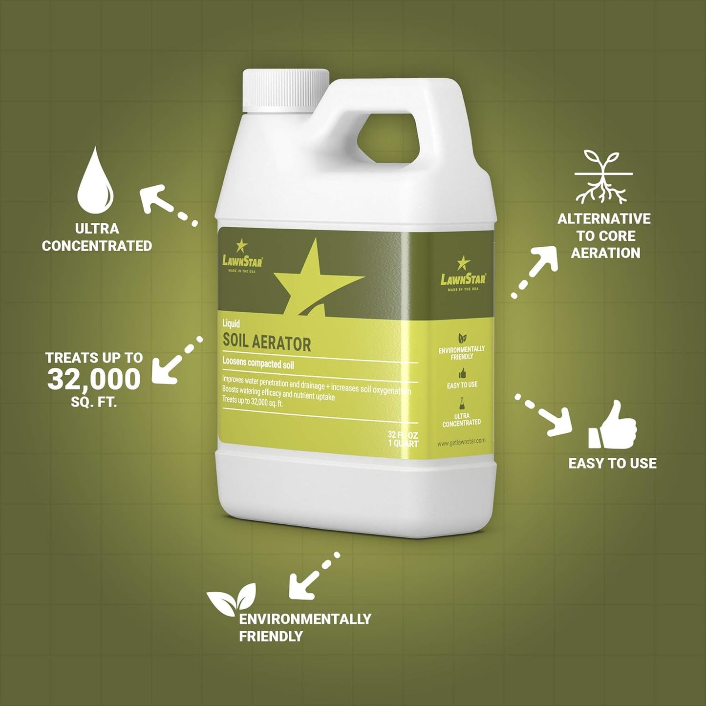 Liquid Lawn Aerator by American Made - 32 fl oz Soil Loosener & Conditioner for Improved Drainage