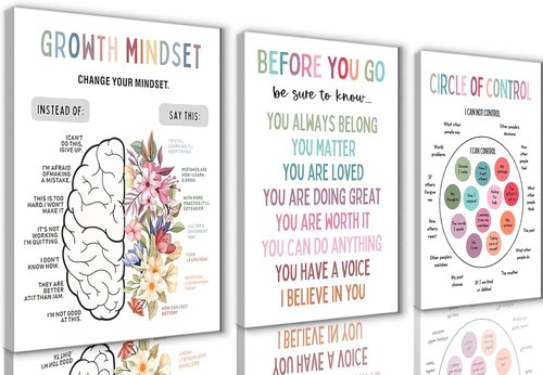 3Pcs Mental Health Wall Art by [Brand Name] - Motivational Canvas Prints for Therapy Office | 12x16in Framed Decor