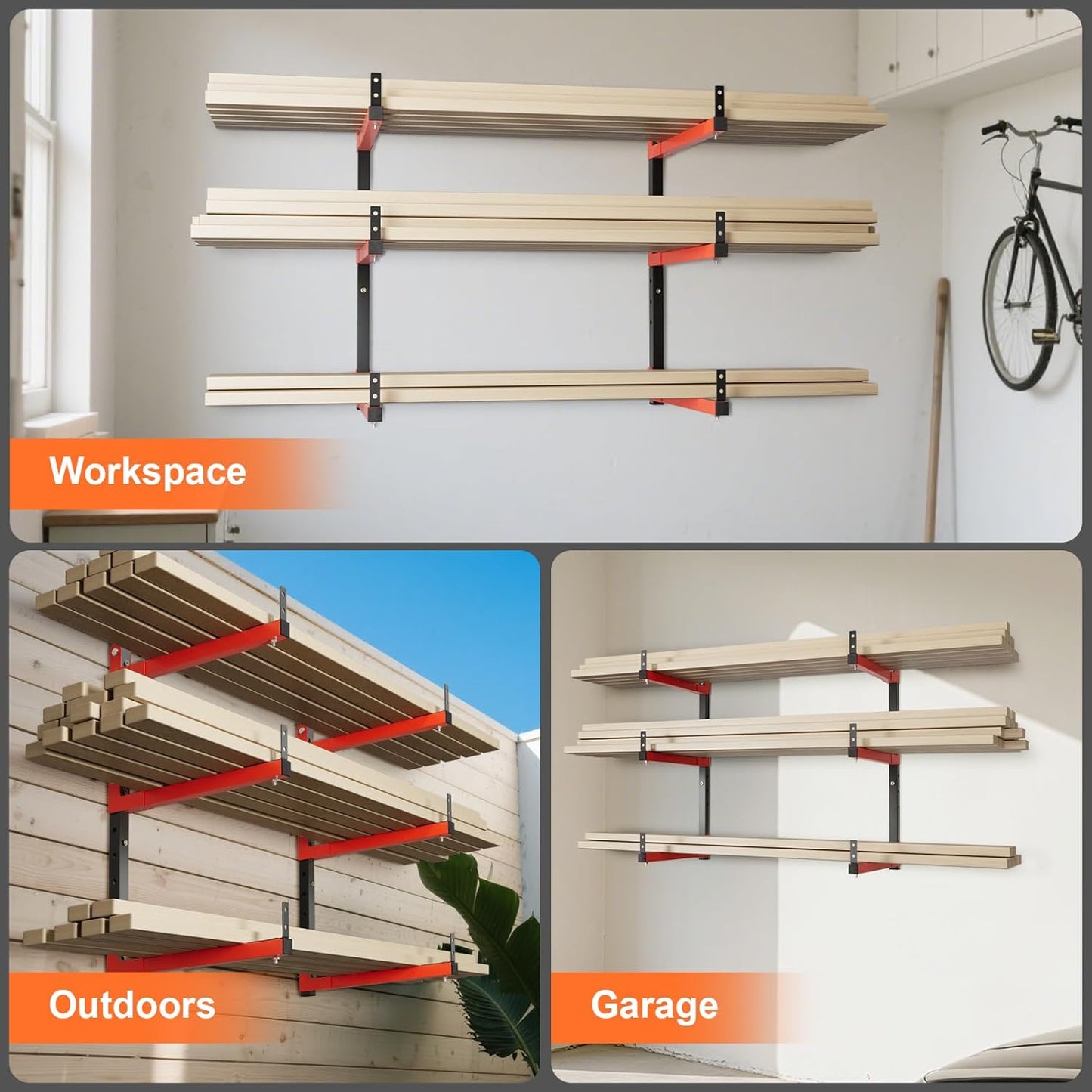 Skiennix 27-Inch Lumber Storage Rack - Adjustable 6-Hole Wall Mount Metal Organizer (4 Pack)
