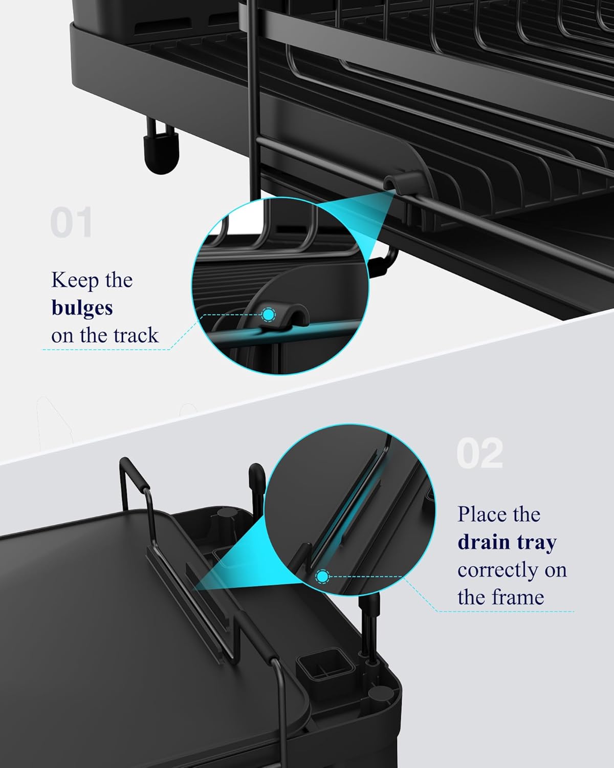 Kitsure Large Dish Drying Rack - Extendable Multifunctional Kitchen Rack with Anti-Rust Design | 19.2"-26.7" L x 12.9" W, Black