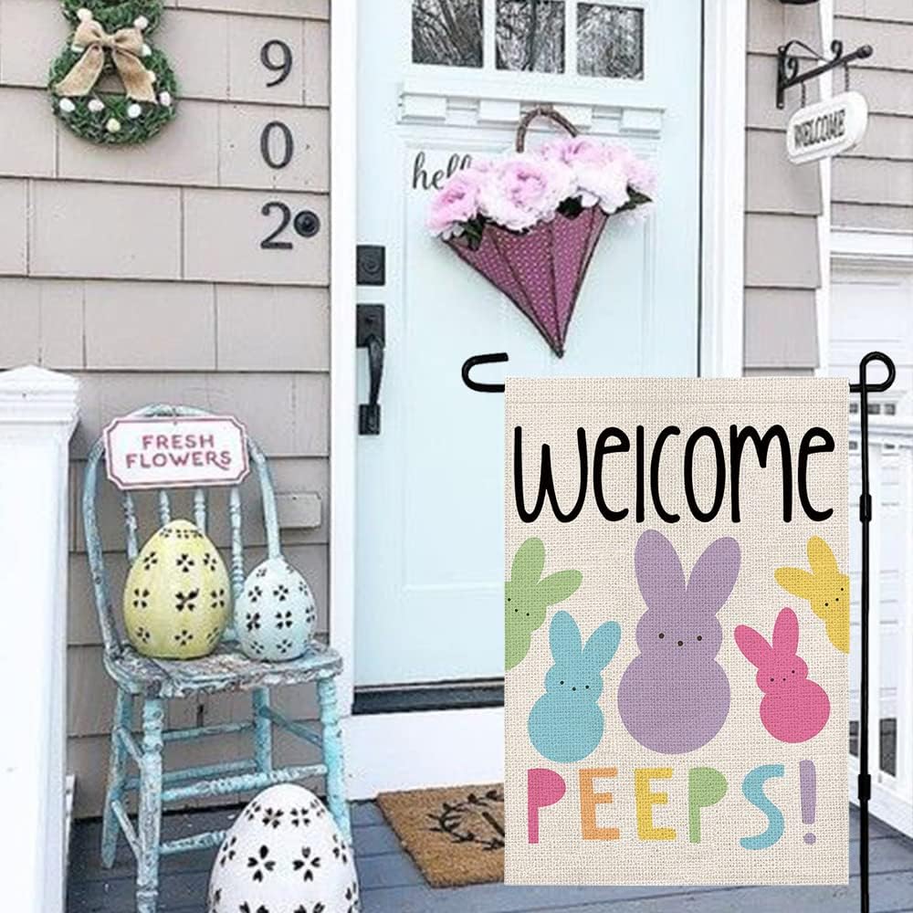 Welcome Easter Garden Flag - Double-Sided Bunny Banner | 12x18 Inch Spring Outdoor Decoration