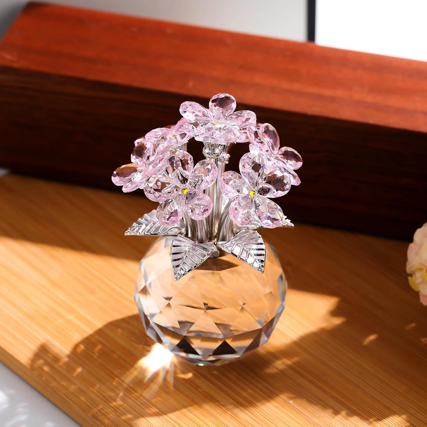 Ornalrist Pink Crystal Forget-Me-Not Flower Figurine - Meaningful Gifts for Women & Moms | Collectible Glass Decor