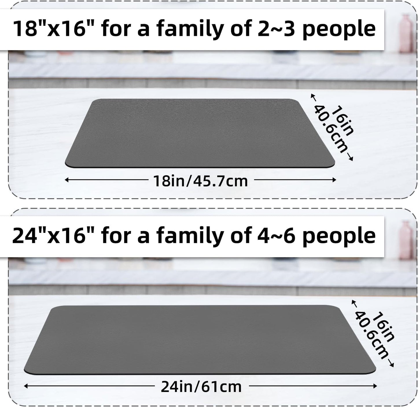 LOPNUR Dish Drying Mat - Super Absorbent Diatomite Kitchen Counter Pad | 24"x16" Grey with Anti-Slip Backing