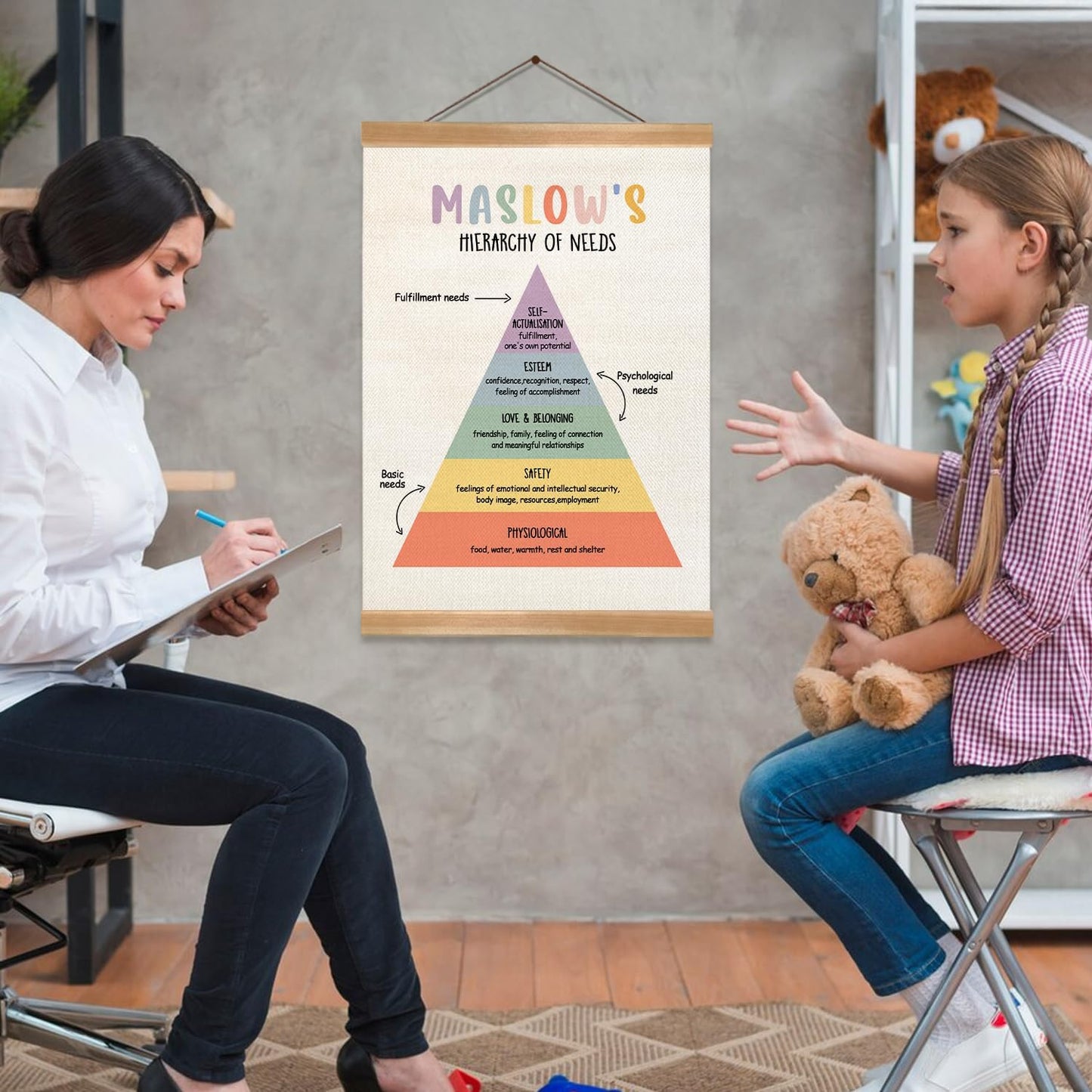 ZTGDA Mental Health Poster - CBT Therapy Tools for Psychologist Office Decor | Framed Maslow's Hierarchy