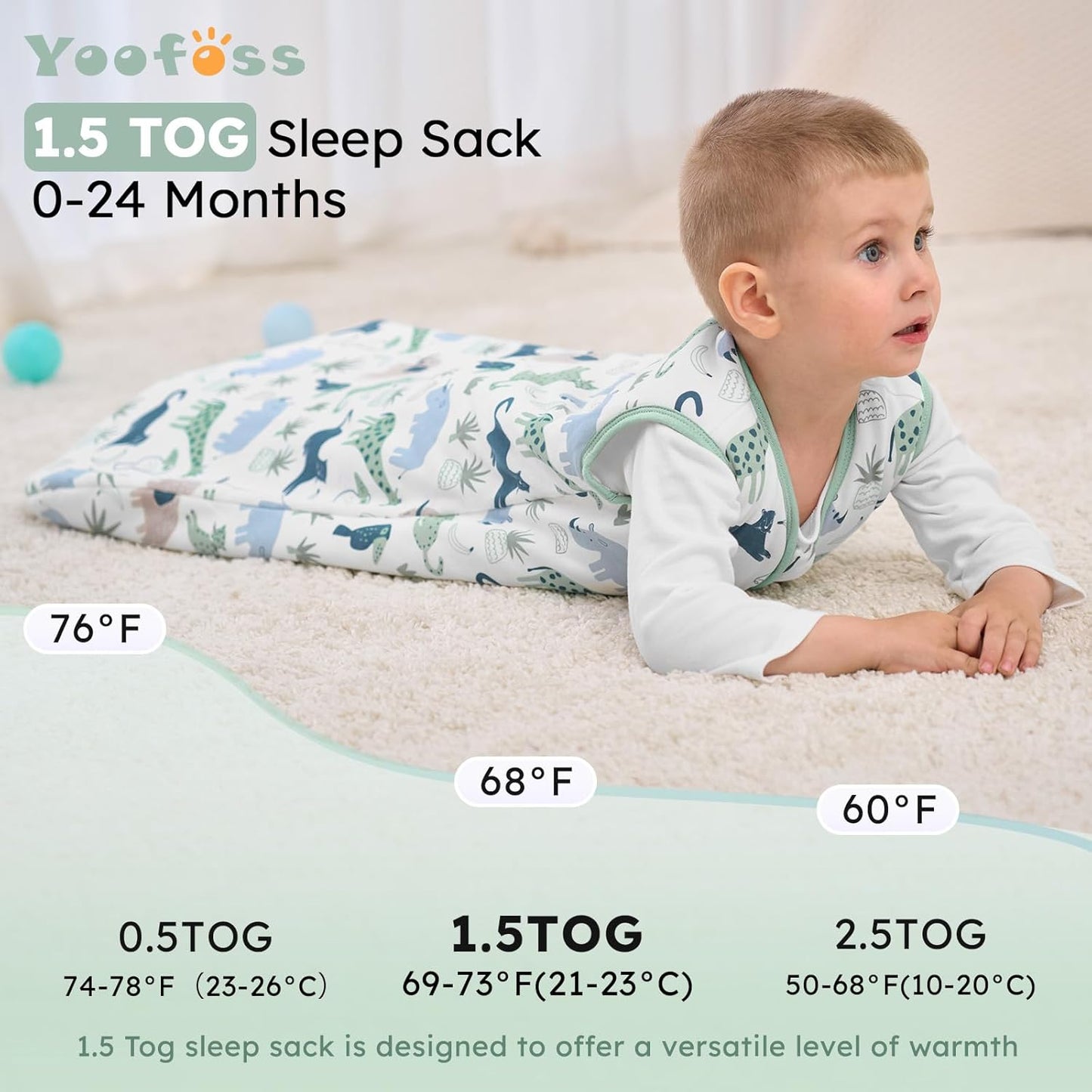 Yoofoss Baby Sleep Sack - 1.5 Tog Wearable Blanket for 6-12 Months | 100% Organic Cotton, Soft & Warm