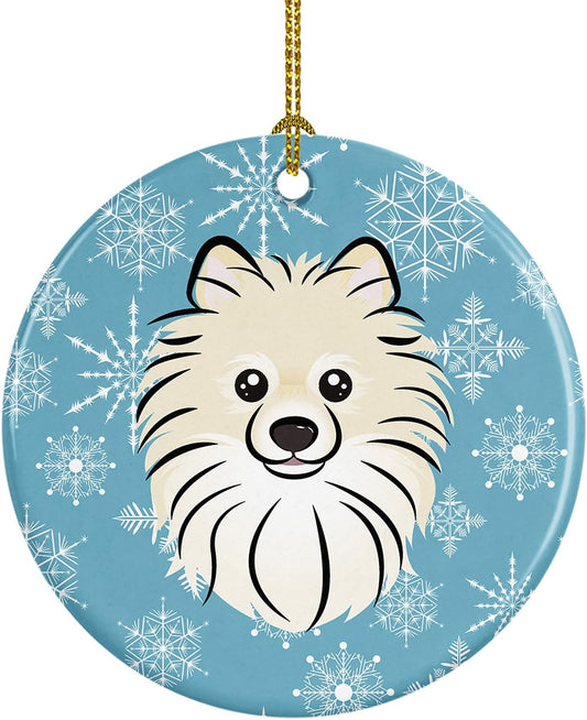 Snowflake Pomeranian Ceramic Ornament - 3" Christmas Tree Decoration for Holiday Gifts