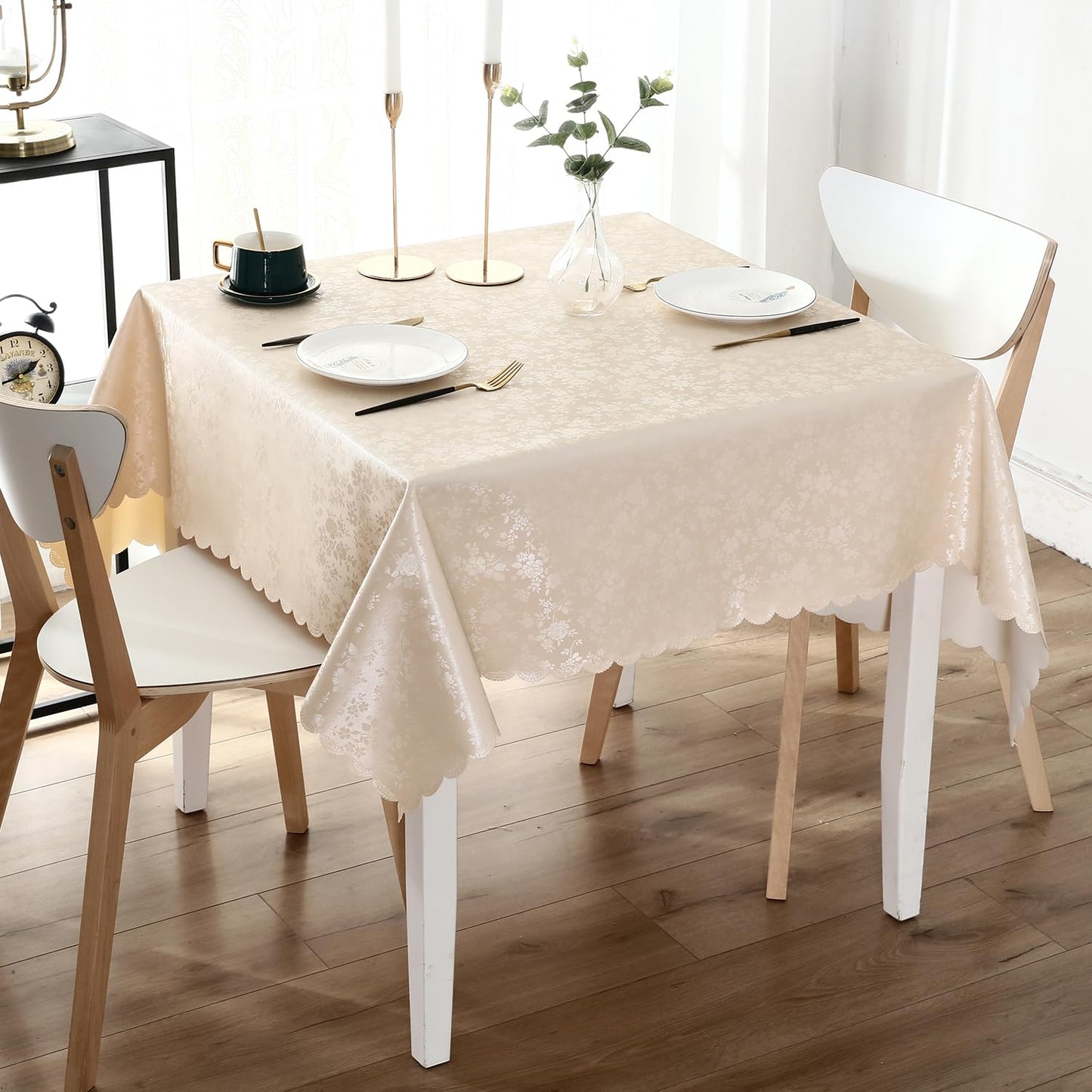Smiry Square Table Cloth, Waterproof Heavy Duty Vinyl Tablecloths, Wipeable Washable Table Cover for Kitchen and Dining Room (Beige, 70" x 70")