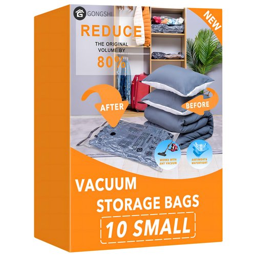 GONGSHI Vacuum Storage Bags, Space Saver Seal Bags For Clothing, Travel Luggage,Blankets, Comforters, Pillows, Clothes Storage.10 Small