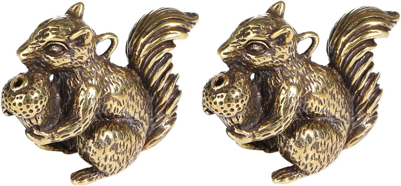 Skiennix Brass Squirrel Figurines - Antique Bronze Incense Holders | 2-Piece Set, 1.6x1.2x0.6in
