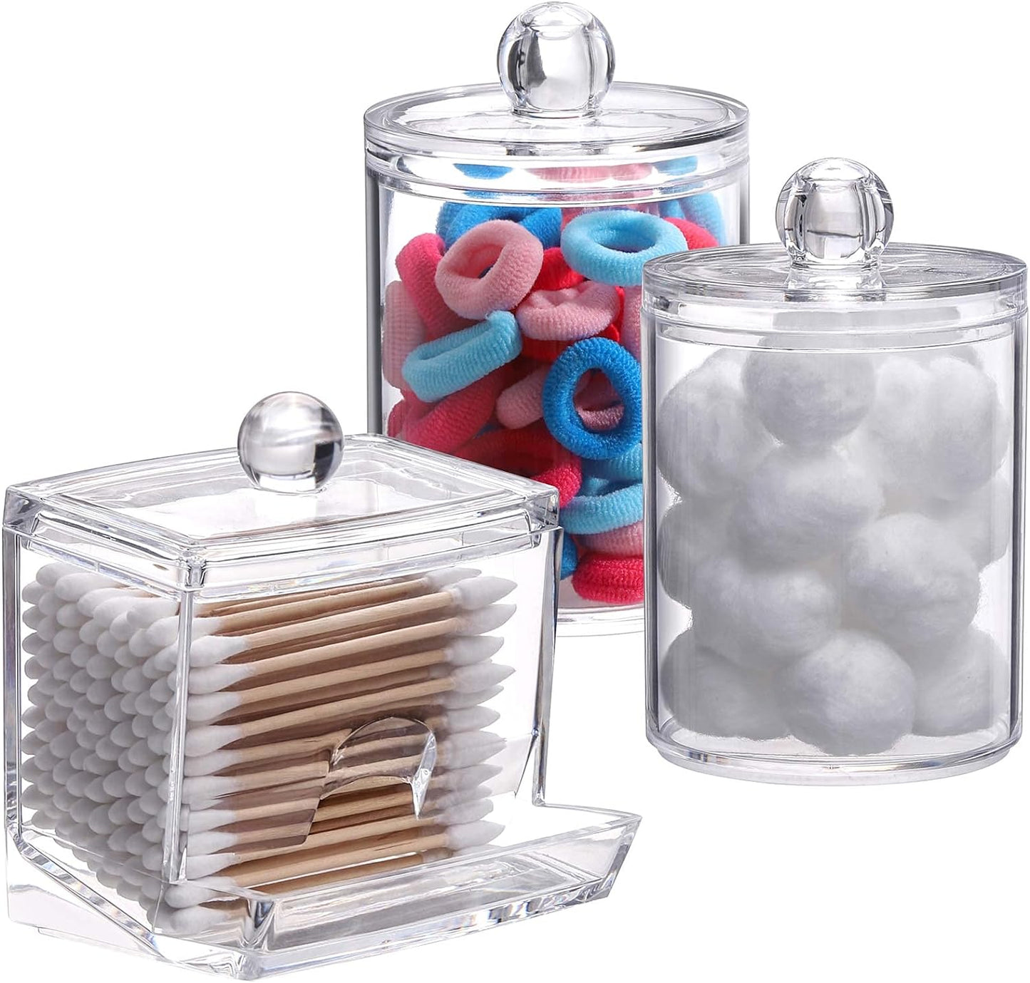 Tbestmax Cotton Swabs Holder - Stylish Bathroom Organizer Jar for Cotton Balls & Swabs | 10/7 OZ, Set of 3