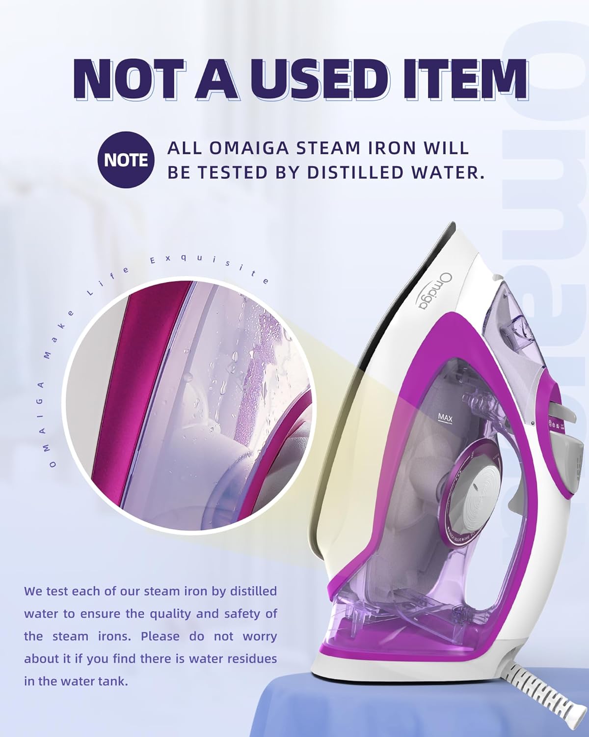 Omaiga Steam Iron - 1750W Fast Heating with Powerful Steam | 15.21oz Water Tank, Ceramic Soleplate