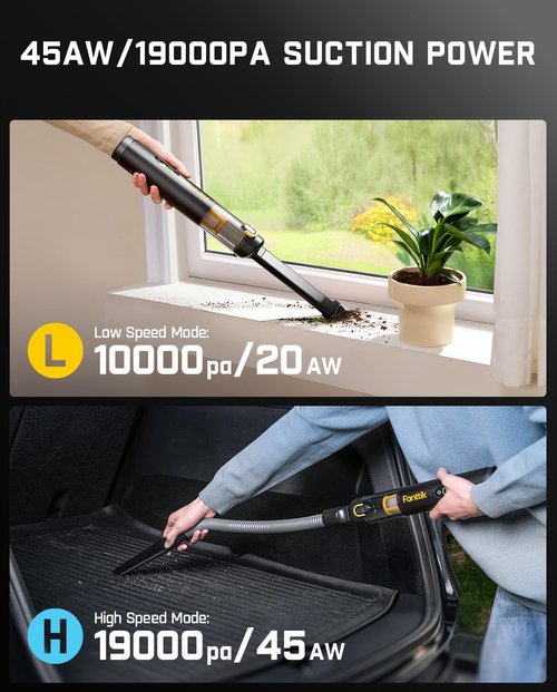 Fanttik Slim V10 APEX Cordless Car Vacuum - 4-in-1 Portable Mini Handheld Vac | 19kPa Suction Power, Smart Display (Black)