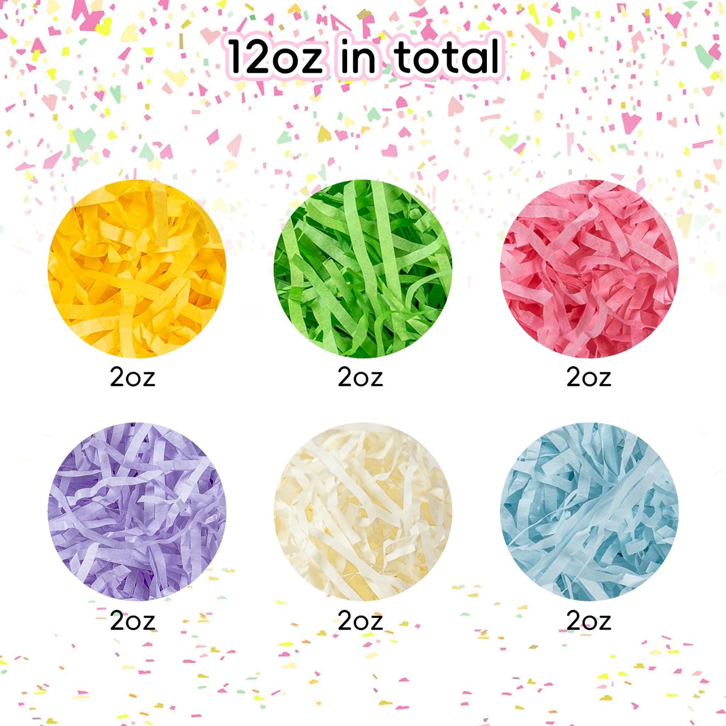 CIPOWM 340g/12oz Easter Grass Shredded Paper Filler 6 Colors Paper Shred Crinkle Raffia Paper Filler for Easter Gift Wrapping Boxes Bags Basket Filling Party Supply(6 Colors)