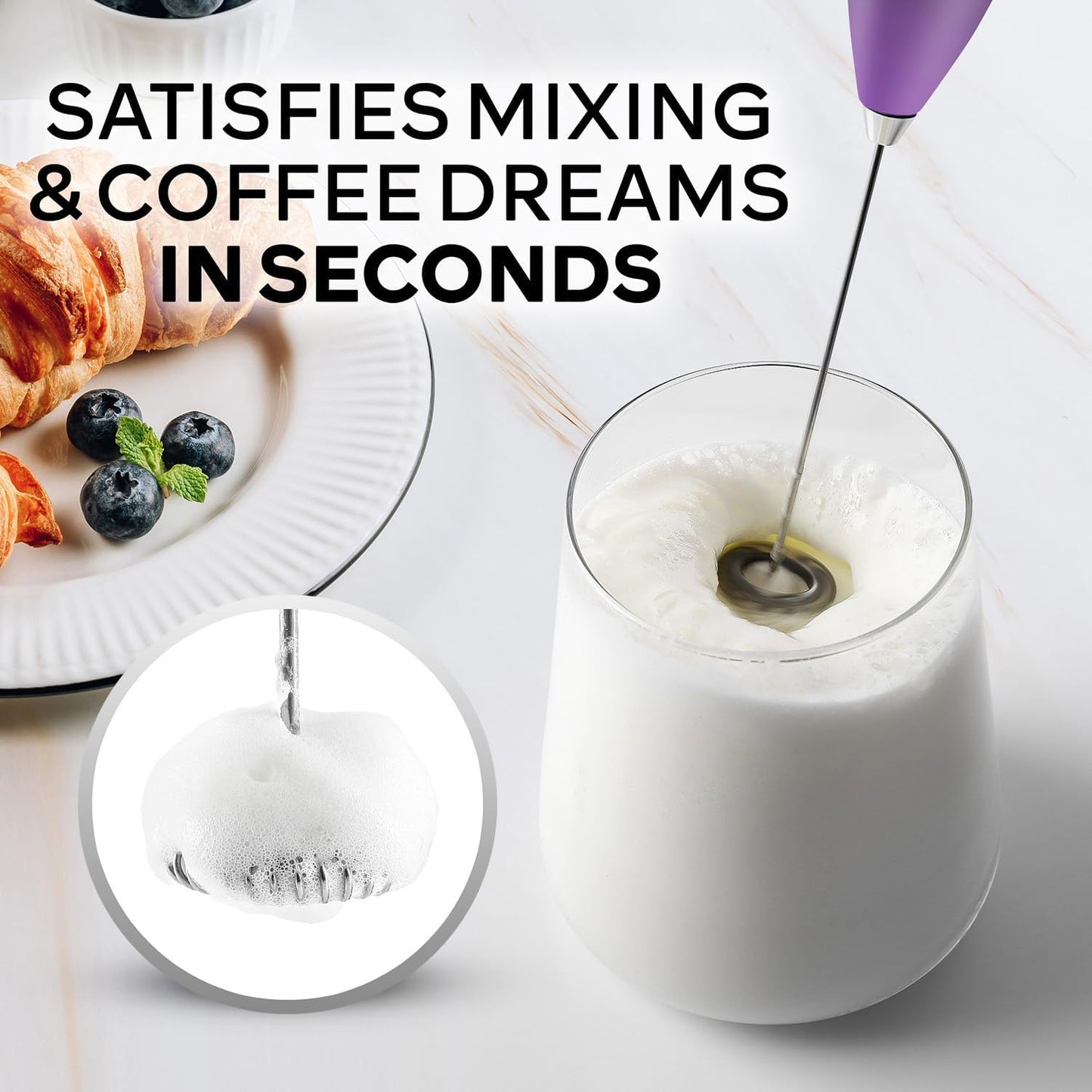 Zulay Kitchen Milk Frother Wand - Ultra-Fast Handheld Electric Whisk for Coffee & Lattes - Galaxy Color