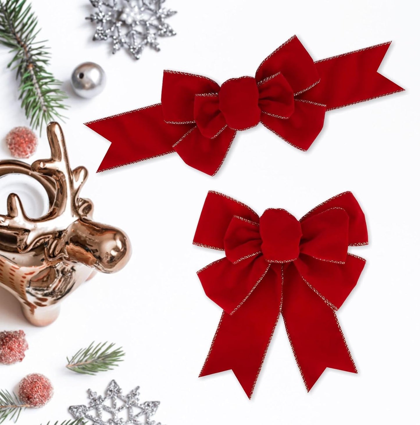 Meseey Red Velvet Christmas Burlap Bows - Handmade Decorative Ornaments for Wreaths & Gifts (Large)